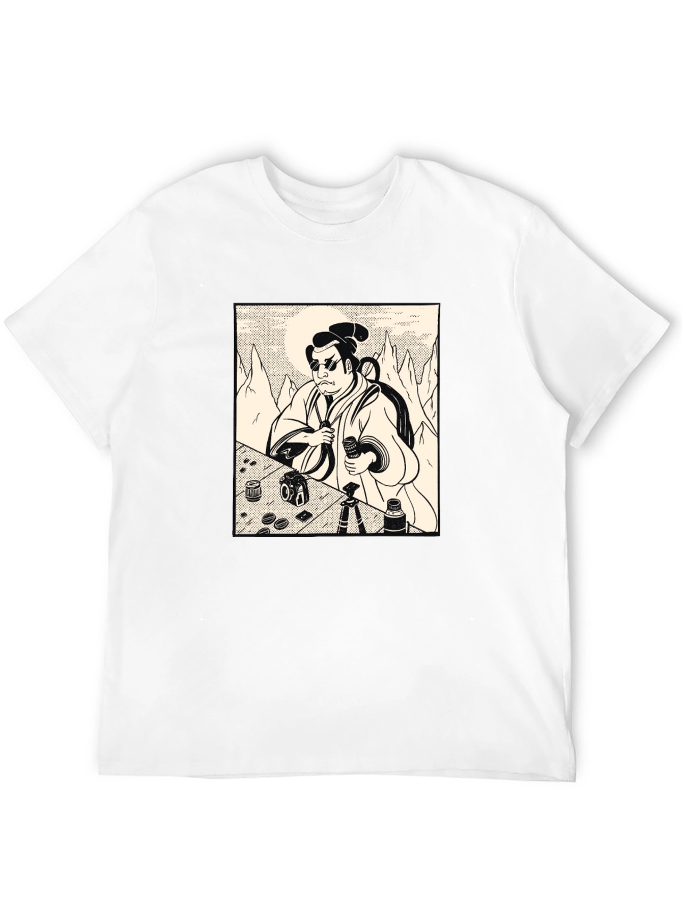 Black Samurai Photographer Black T-Shirt - Unique Graphic Tee view 12