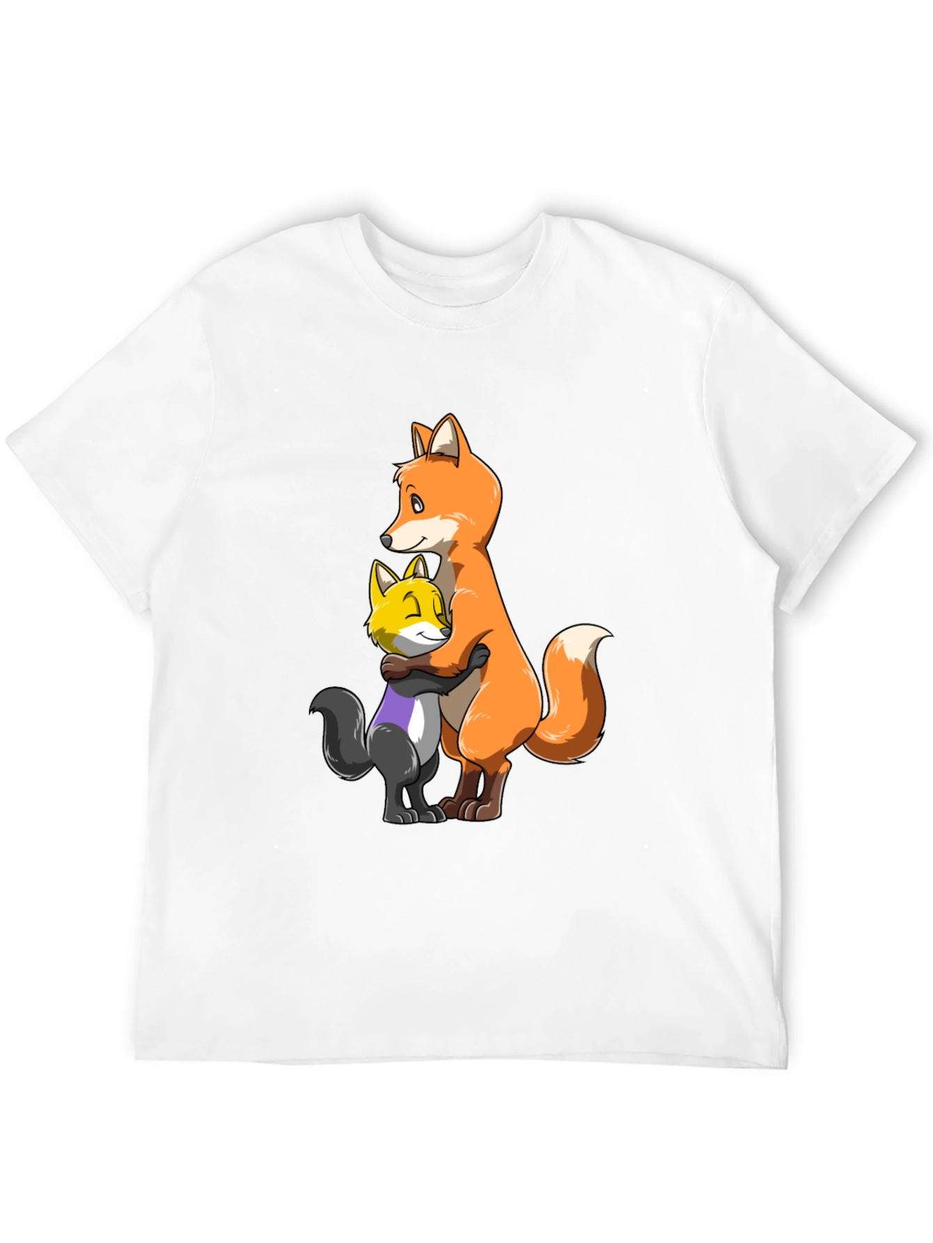 Black Fox Hug T-Shirt - Cute Cartoon Animal Graphic Tee view 12