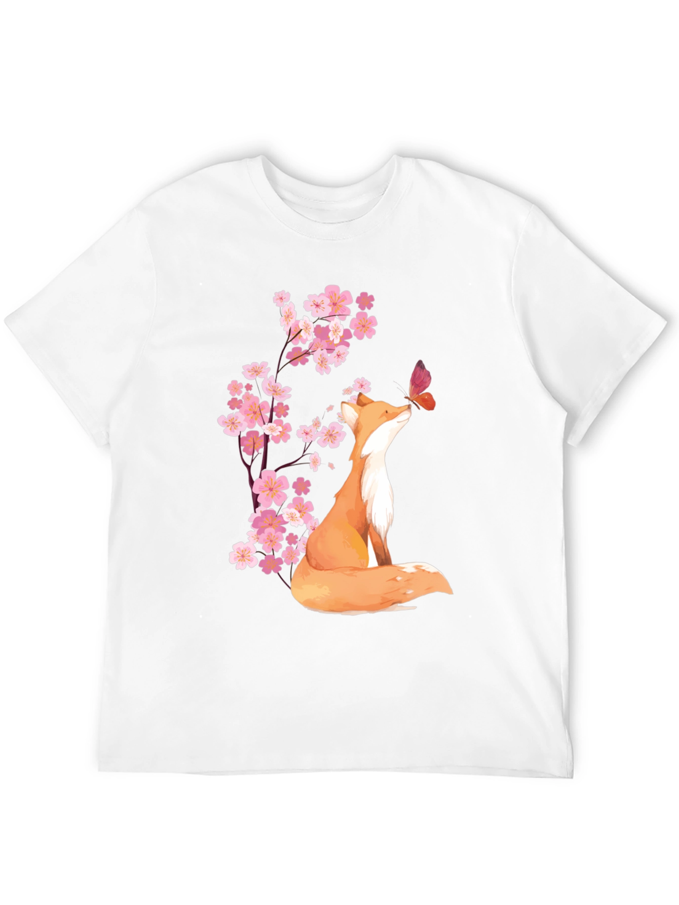 Black Fox & Cherry Blossom Graphic Tee - Soft Cotton Blend view 12