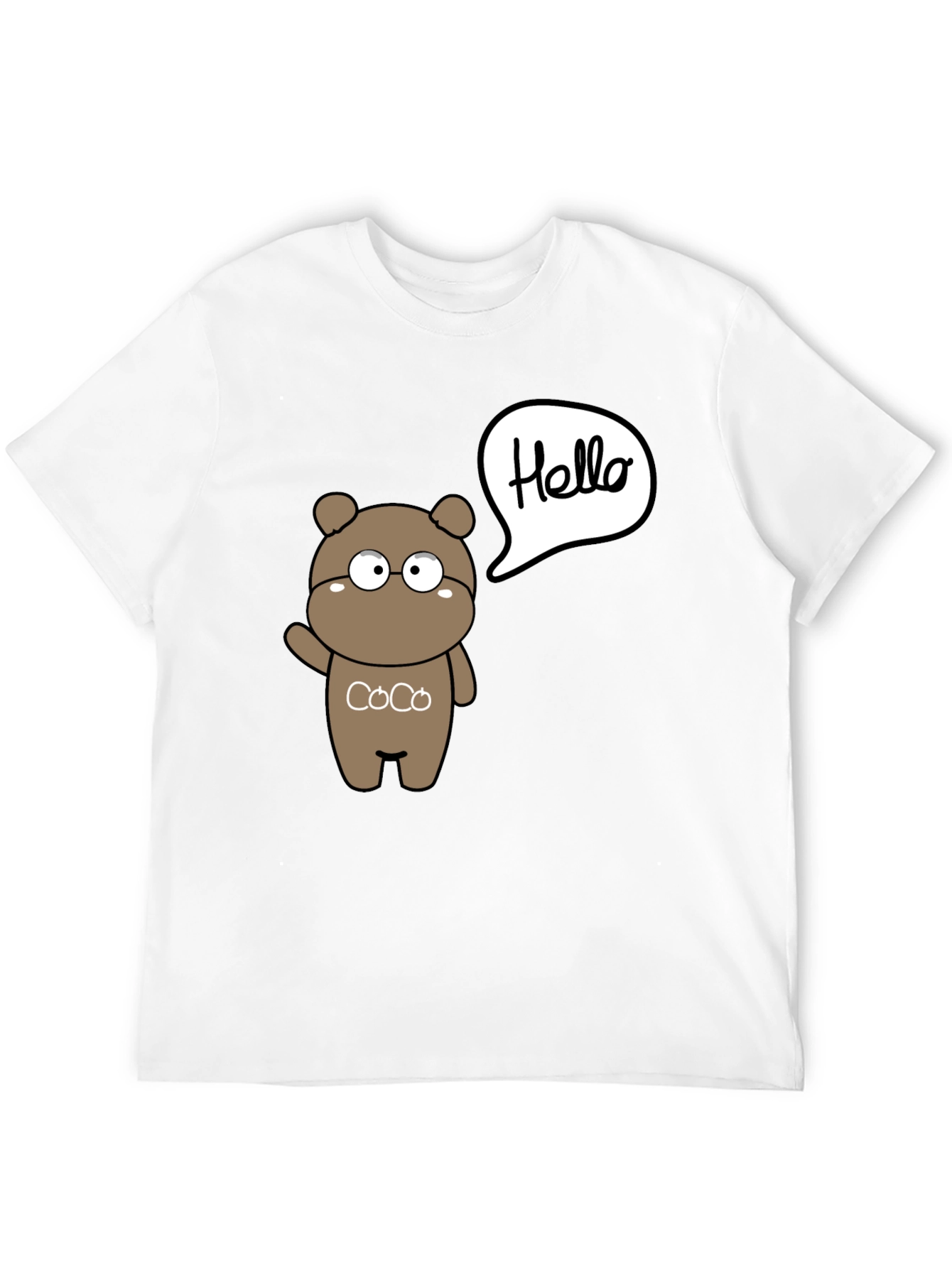 Black Cute Cartoon Bear Hello Graphic Black T-Shirt view 12