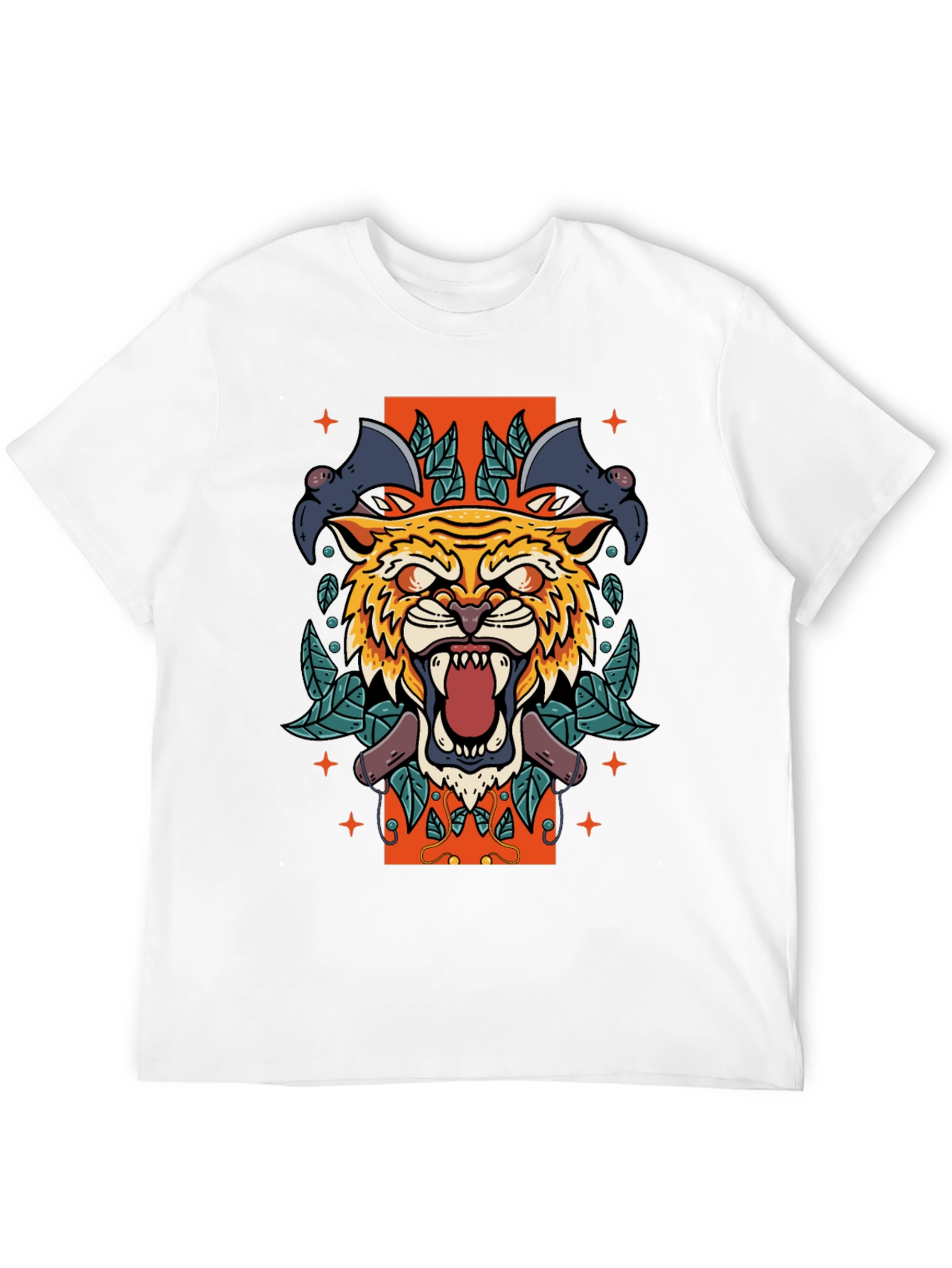 Black Tiger & Bats Graphic Print Black T-Shirt view 12