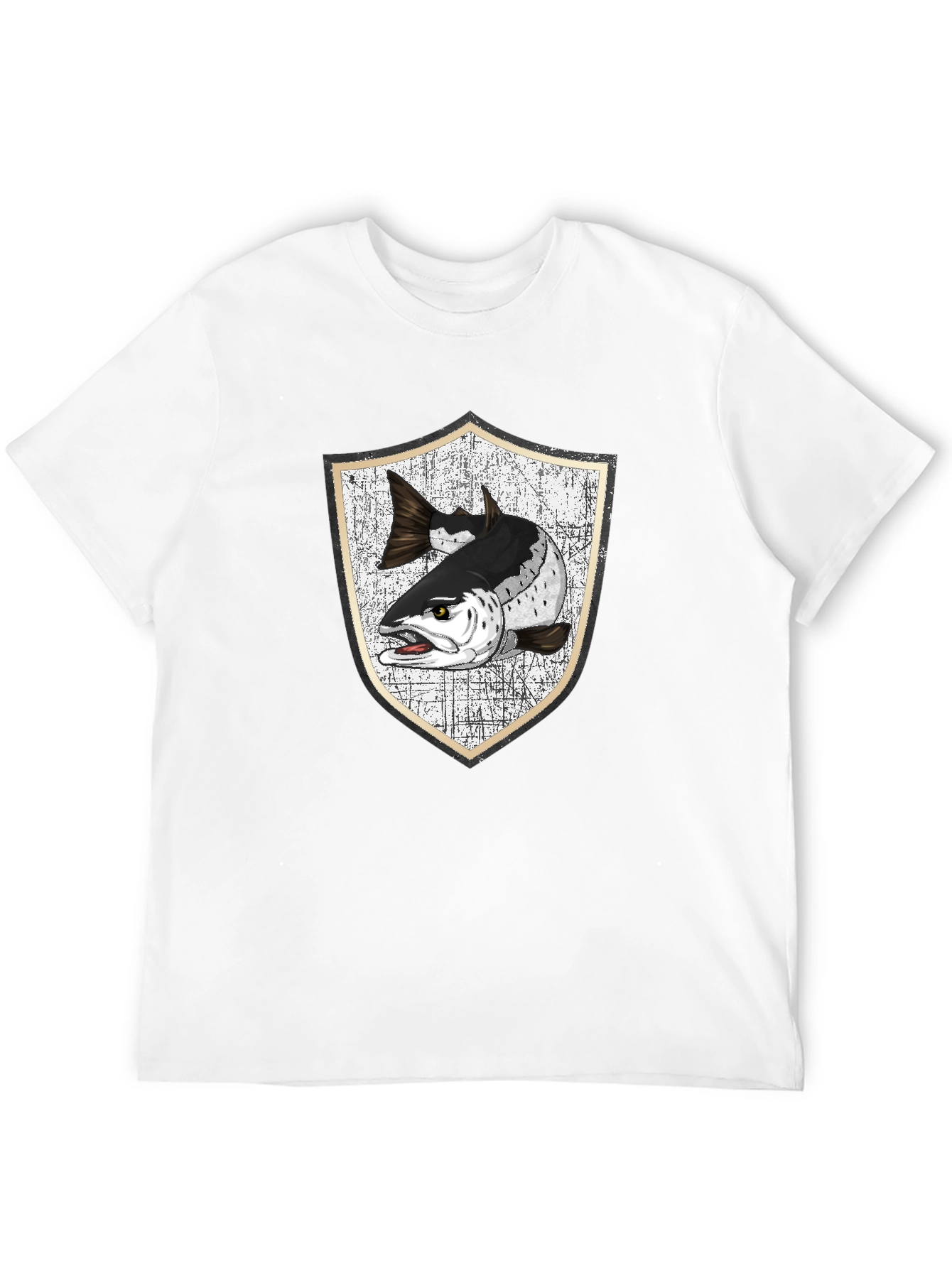 Men's Black T-Shirt with Fish Crest Graphic - 12