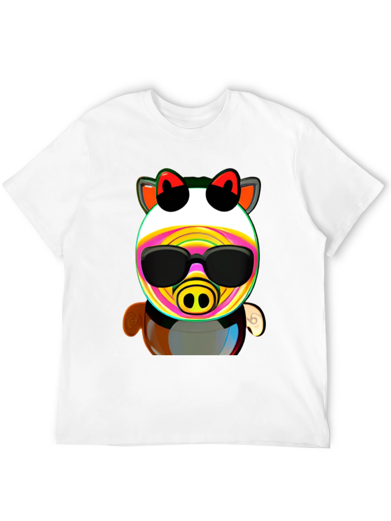 Black Cartoon Pig in Sunglasses Graphic Tee - Black view 12