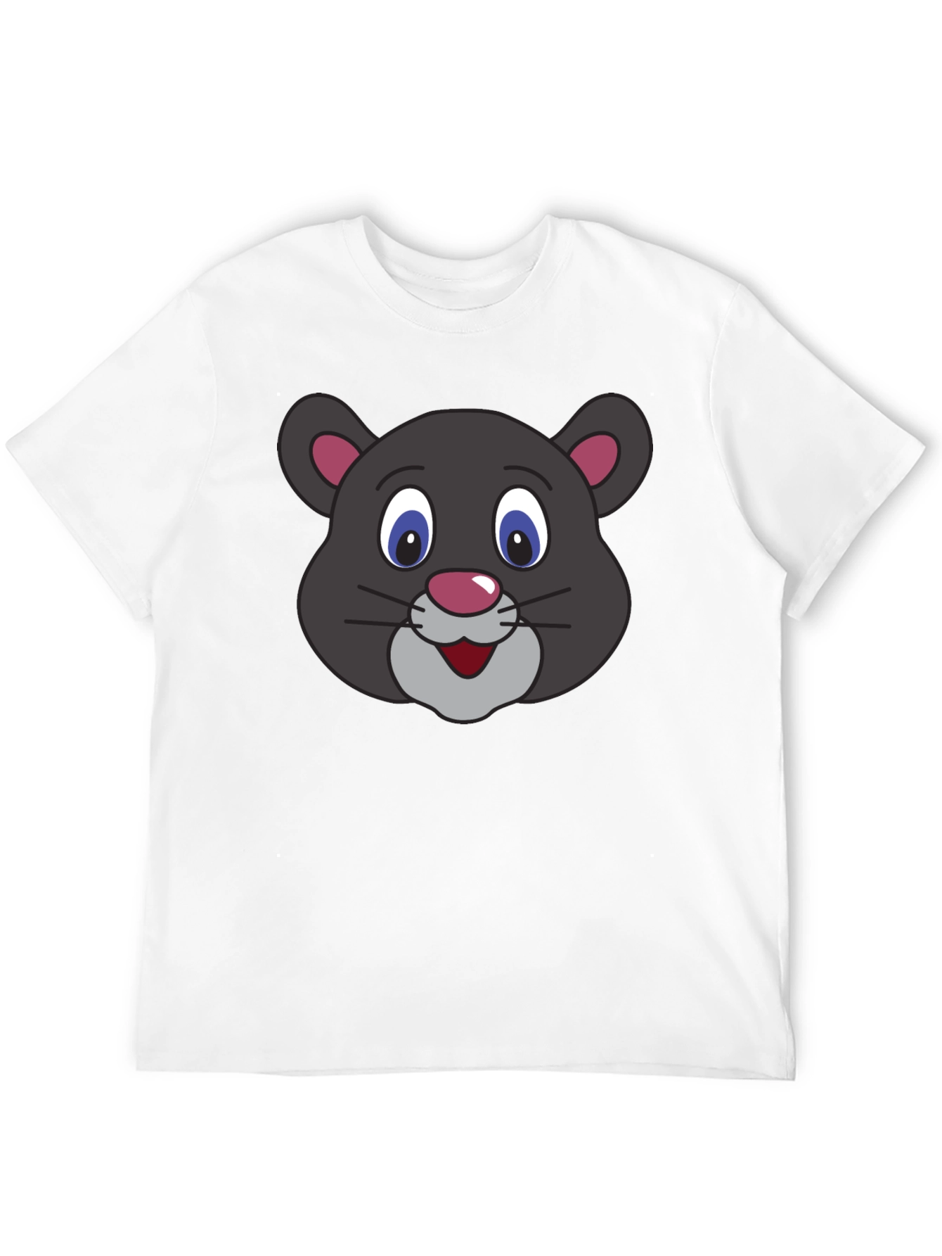 Black Cute Cartoon Panther Face Black T-Shirt view 12