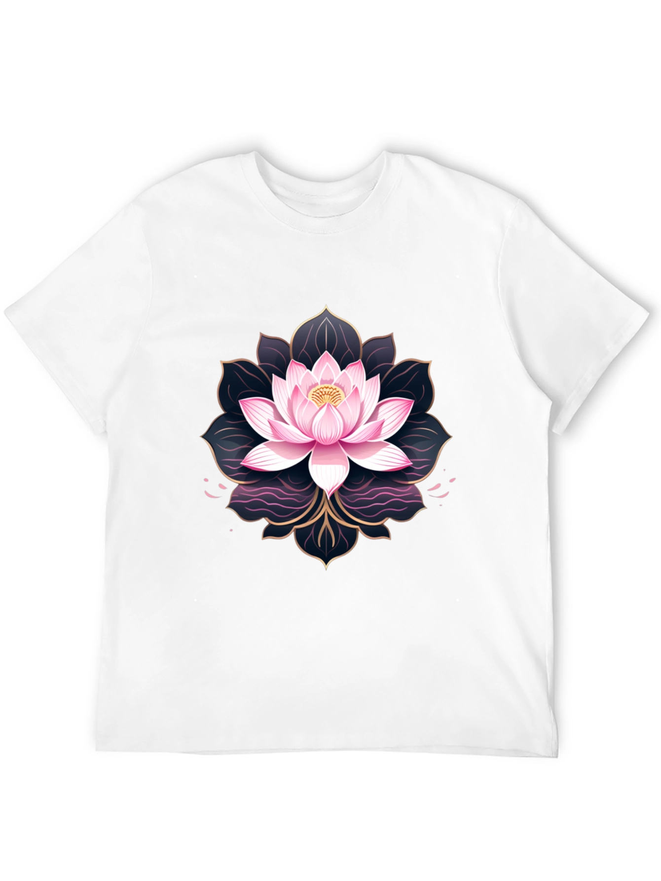 Black Lotus Flower Graphic Print Men's Black T-Shirt view 12