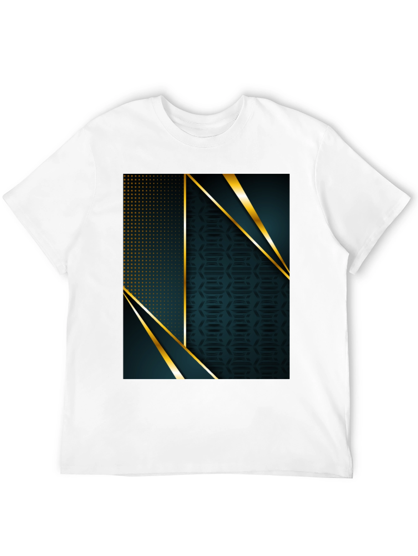 Black Stylish Geometric Gold Accent Black T-Shirt view 12