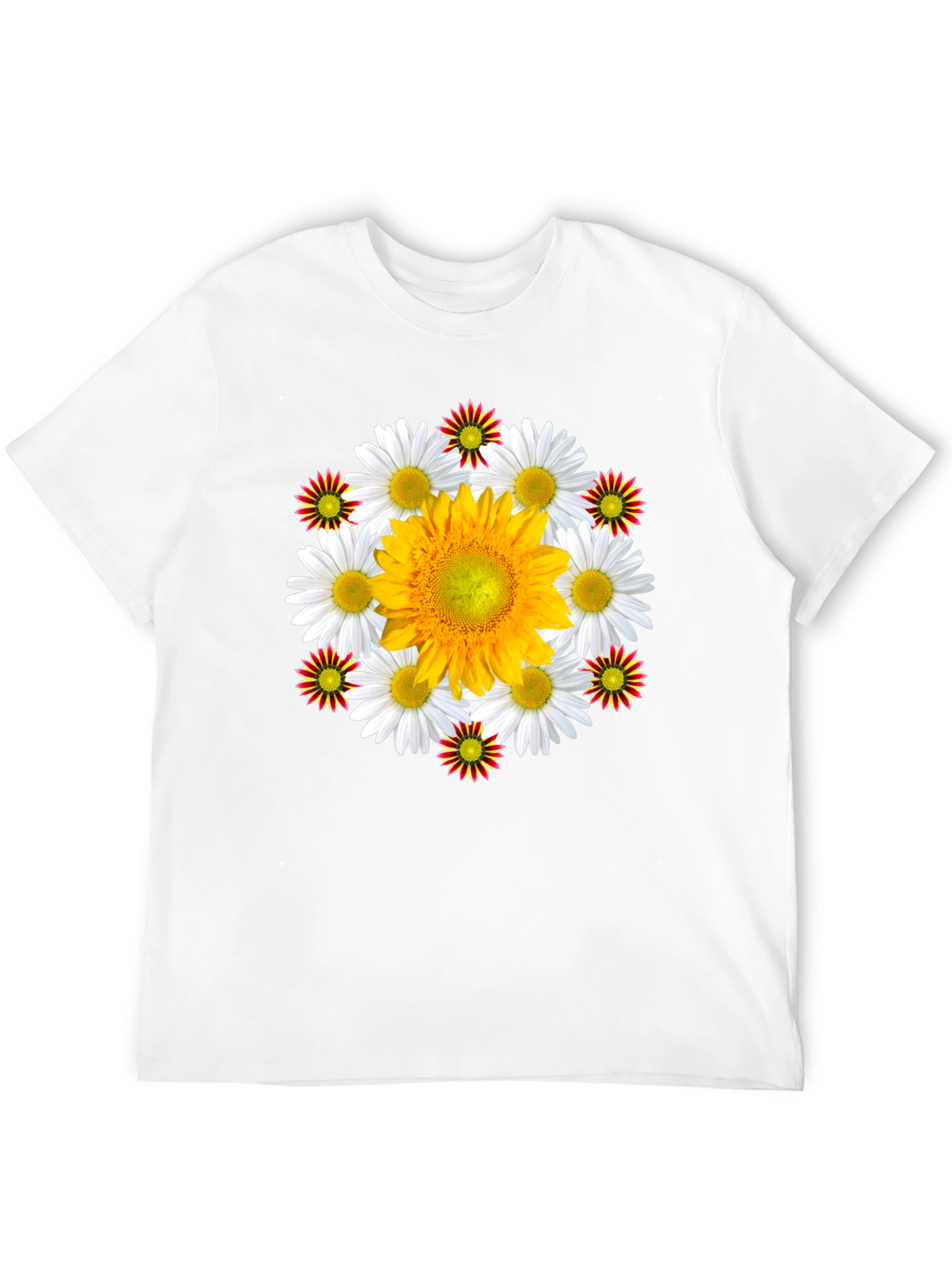 Black Floral T-Shirt: Sunflower & Daisy Design view 12