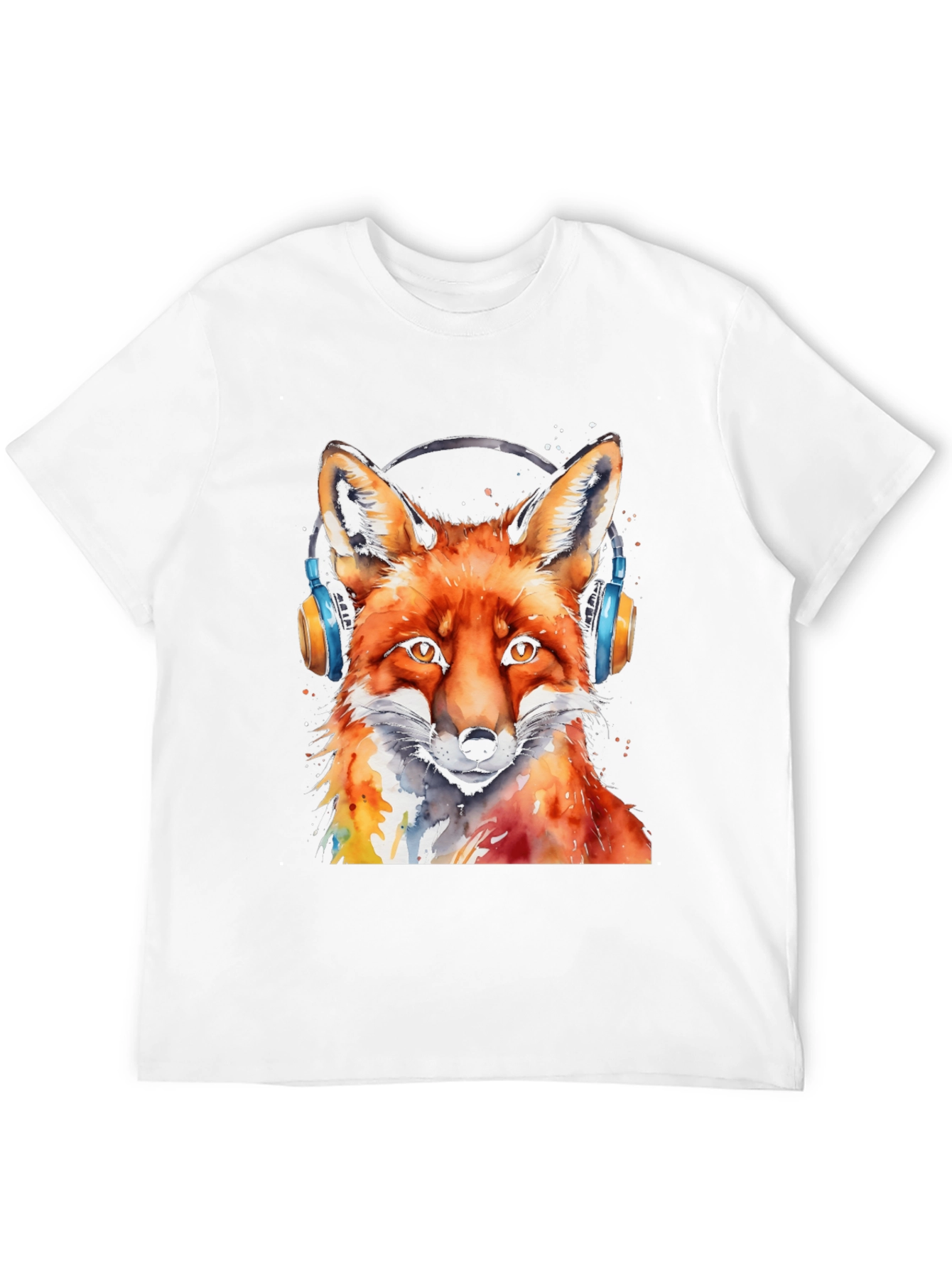 Black Cool Fox Headphones T-Shirt view 12