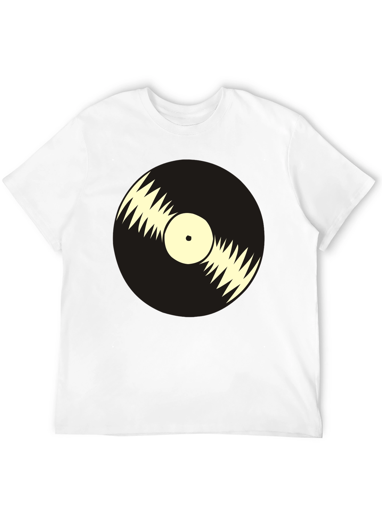 Black Retro Vinyl Record Graphic Tee - Black Cotton T-Shirt view 12