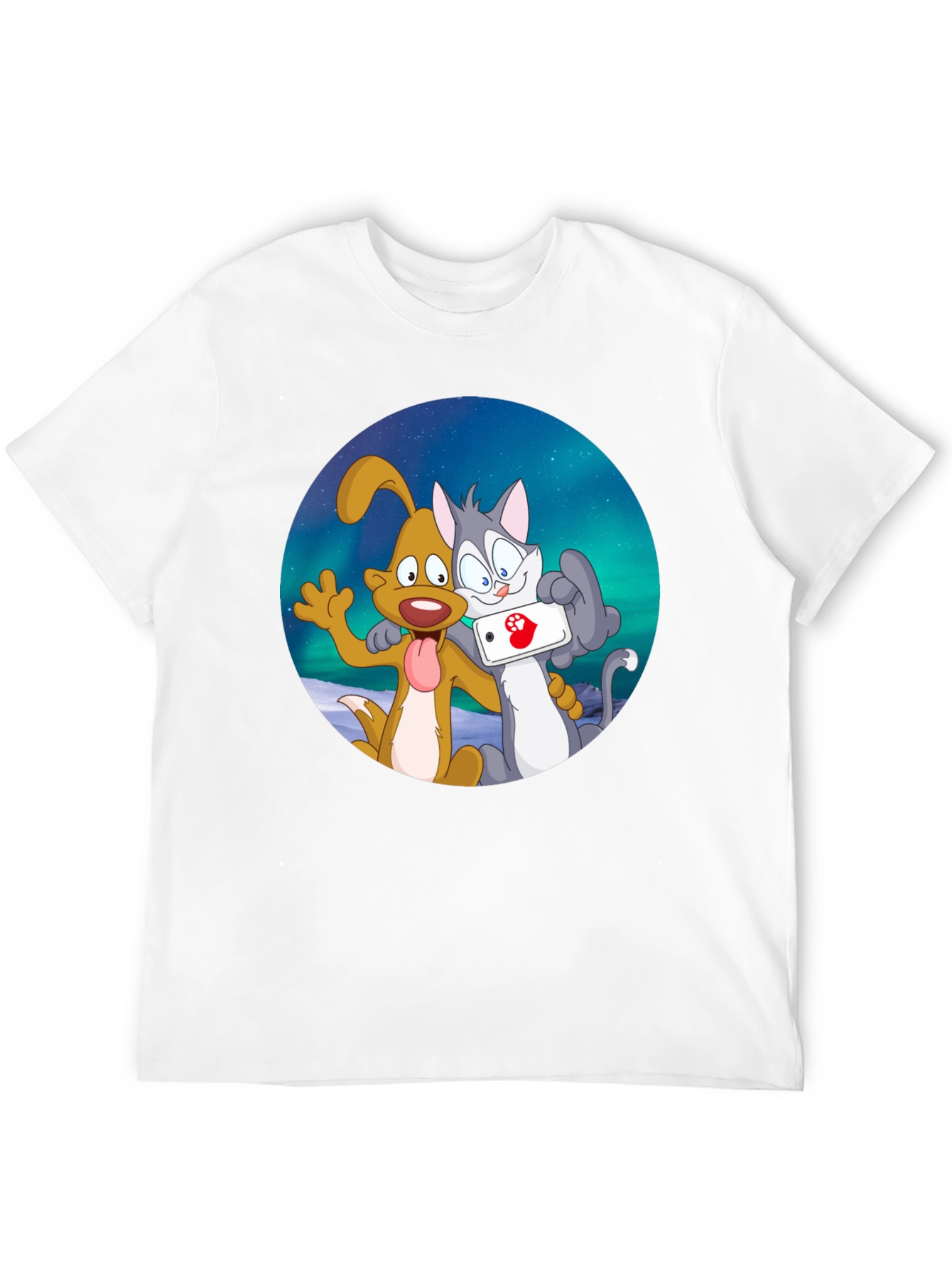 Black Cartoon Dog and Cat Selfie Black T-Shirt view 12