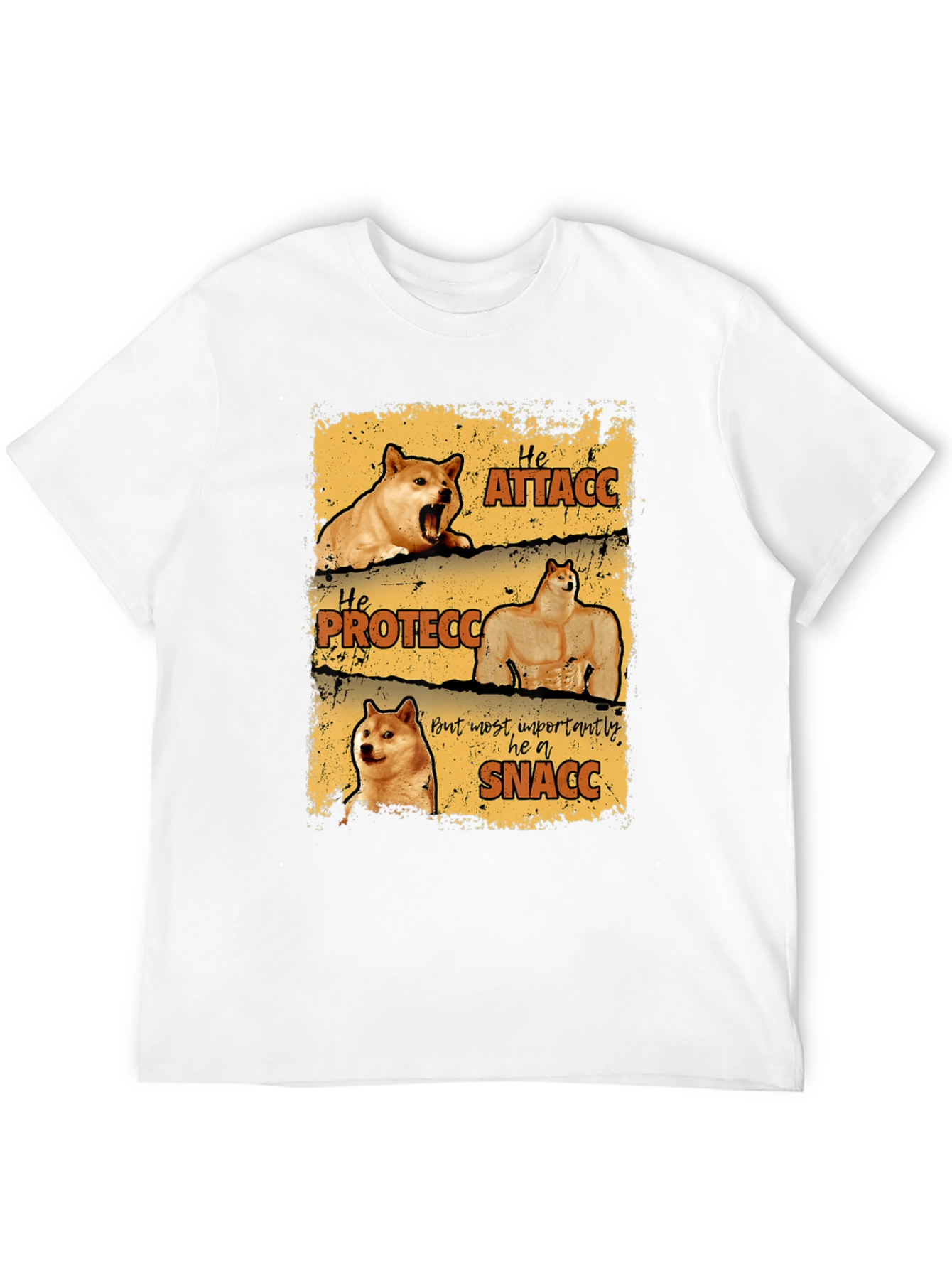 Black He Protecc Attacc Snacc Doge Meme T-Shirt view 12