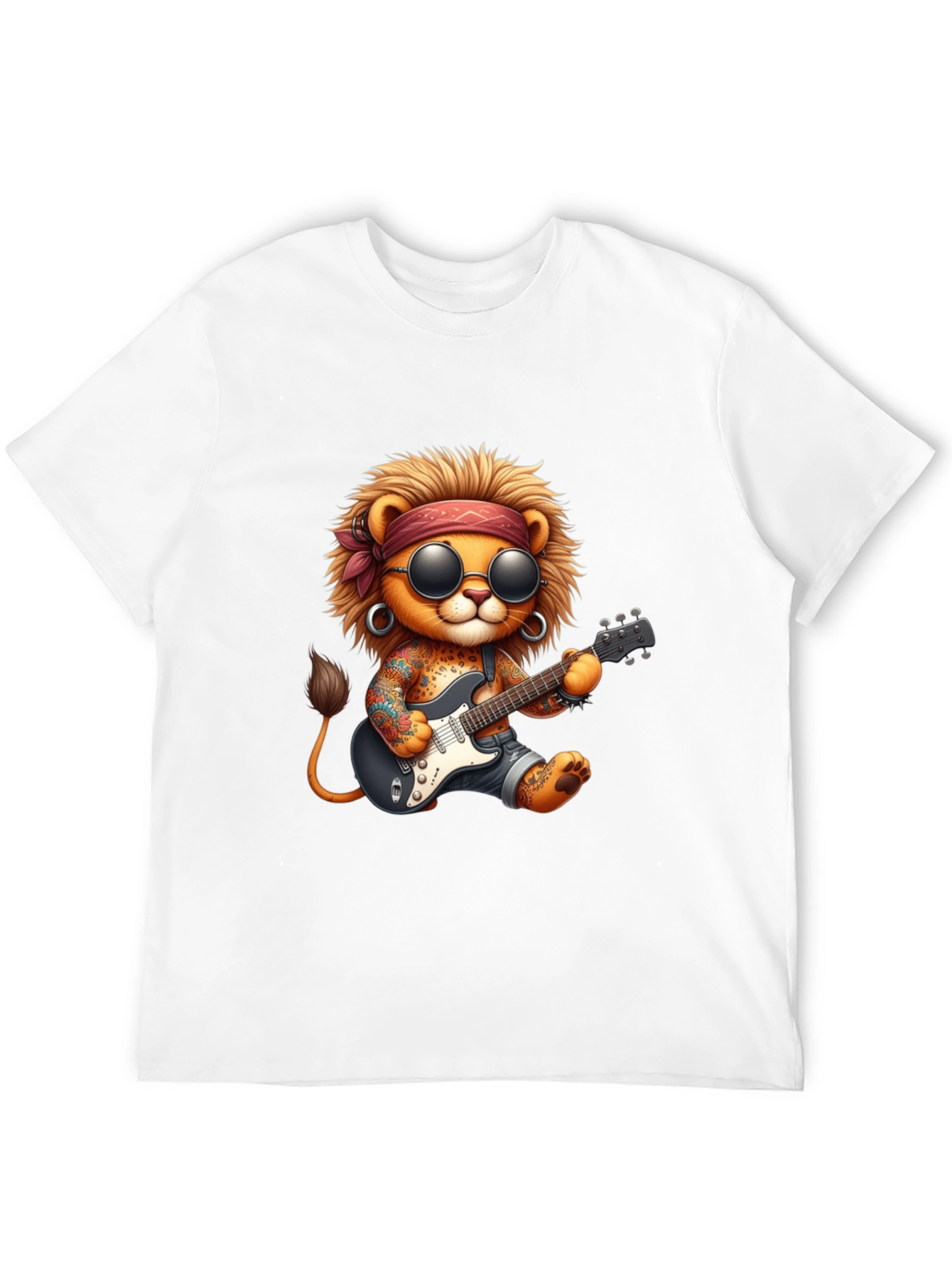 Black Cool Lion Guitarist Graphic Tee view 12