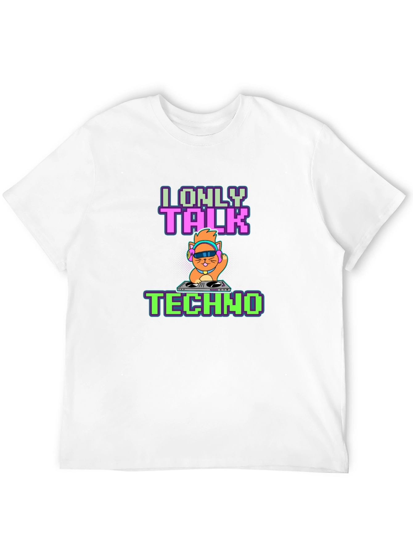 Black I Only Talk Techno DJ Cat Graphic Tee - Black view 12