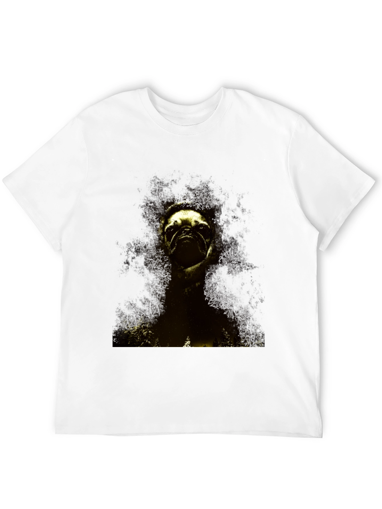 Black Pug in the Woods Black T-Shirt view 12