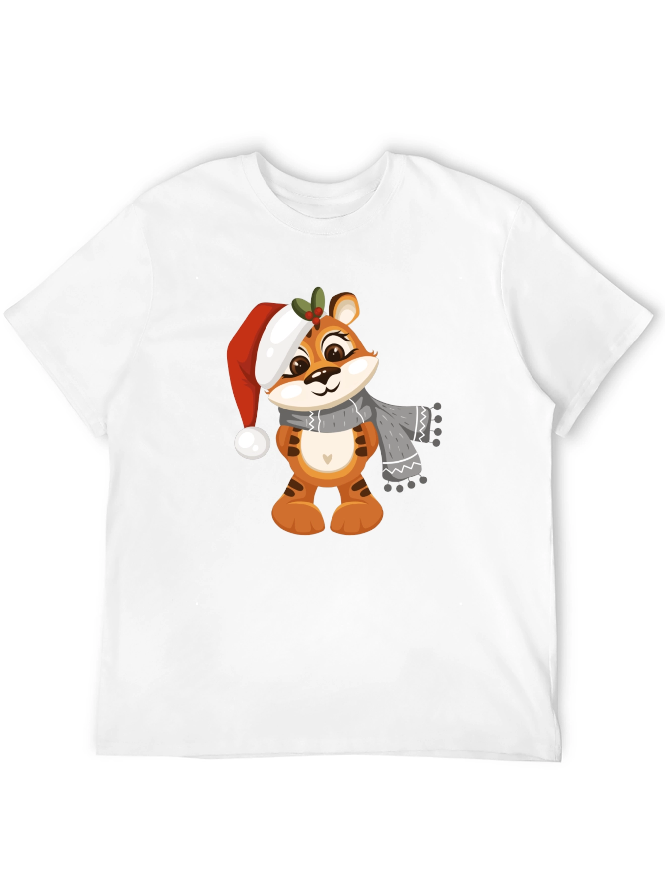Black Cute Cartoon Tiger Christmas T-Shirt view 12