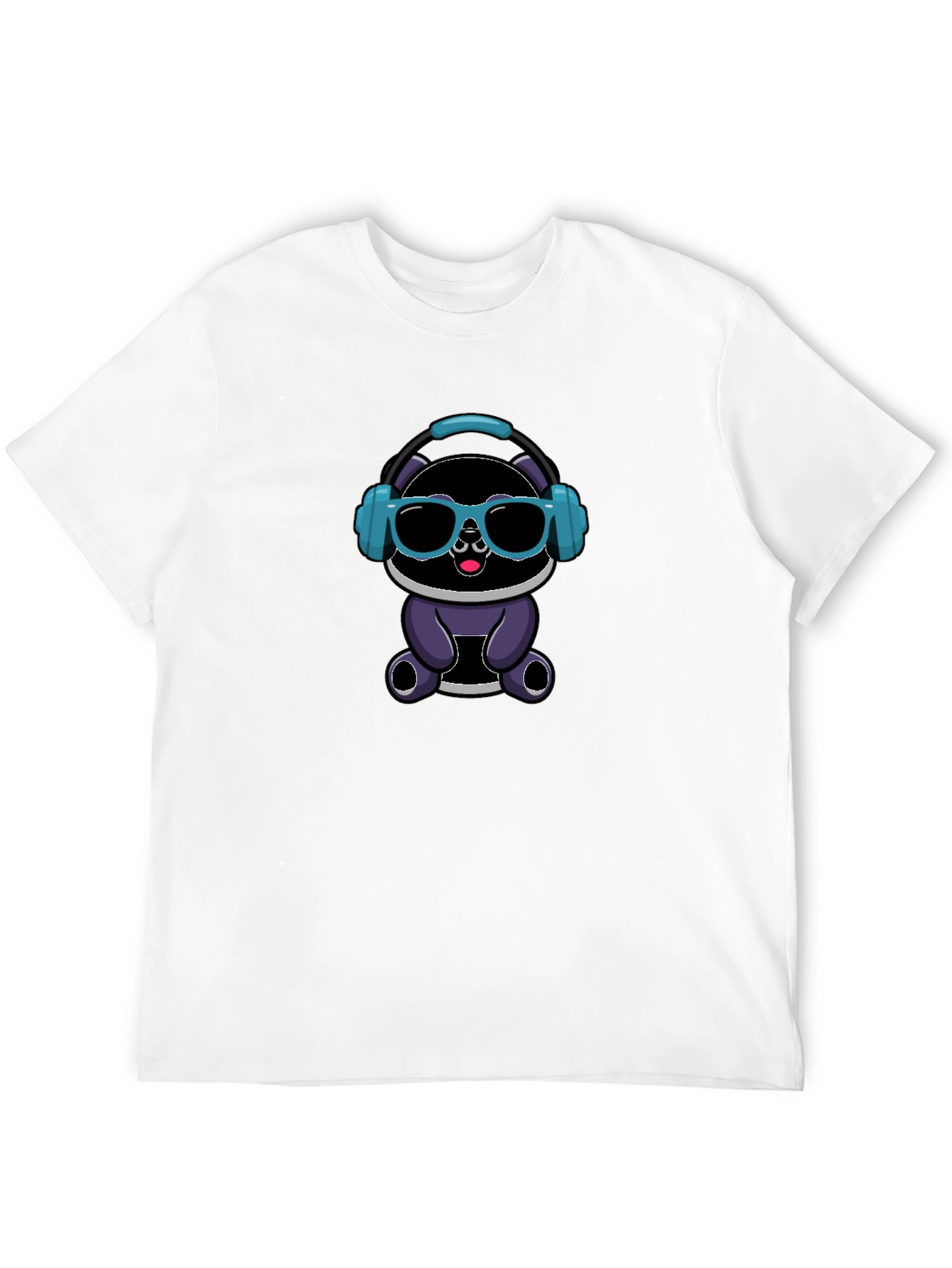 Black Cool Cartoon Panda with Headphones Black T-Shirt view 12