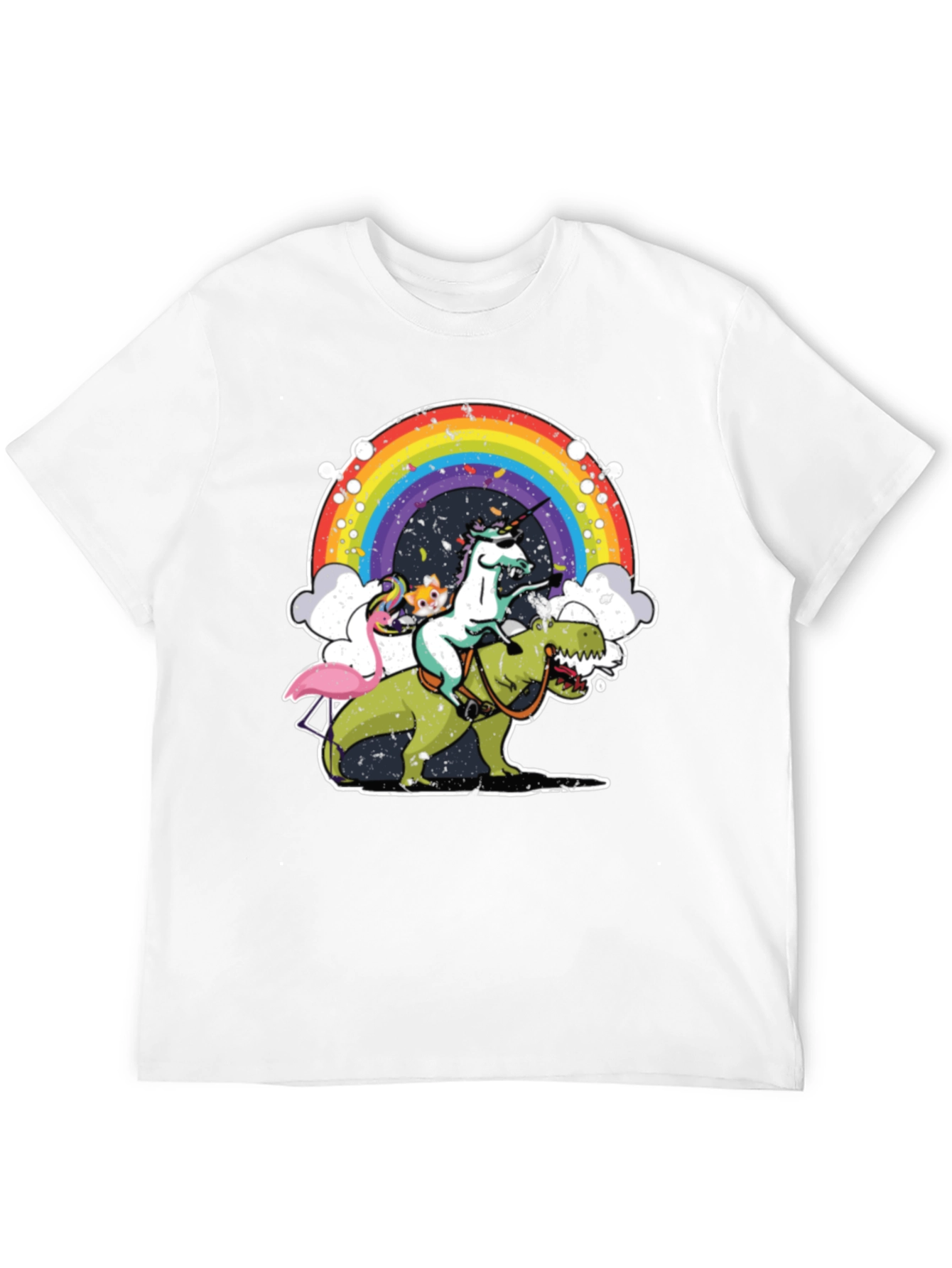 Black Unicorn Riding Dino T-Shirt Rainbow Funny Novelty Tee view 12