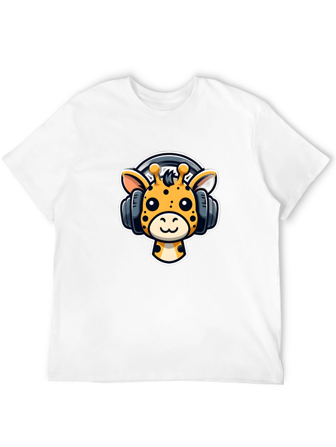 Black Cartoon Giraffe Headphones Graphic T-Shirt view 12