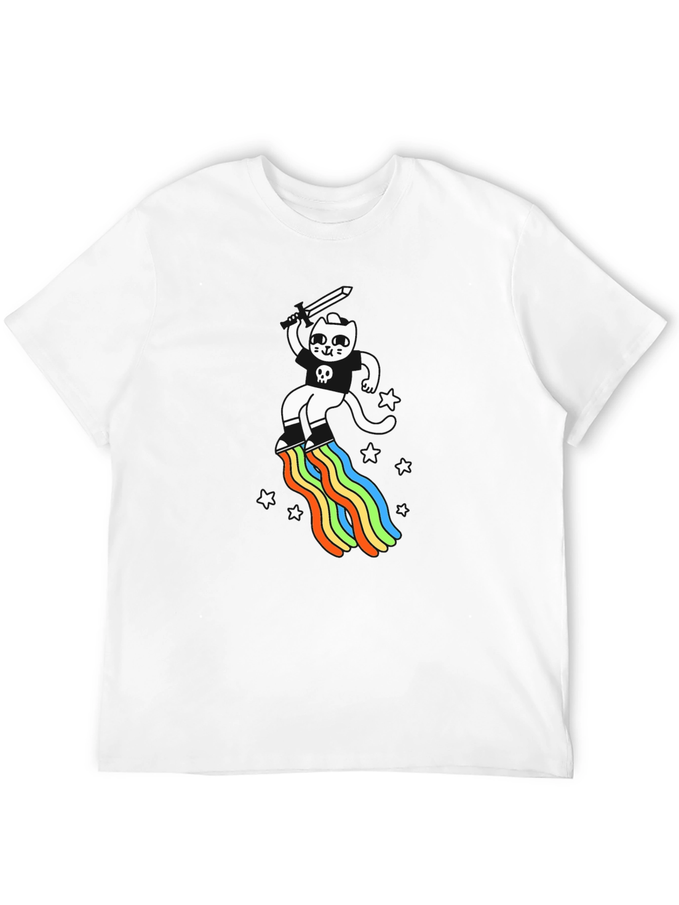 Black Cat Sword Rainbow Black T-Shirt view 12