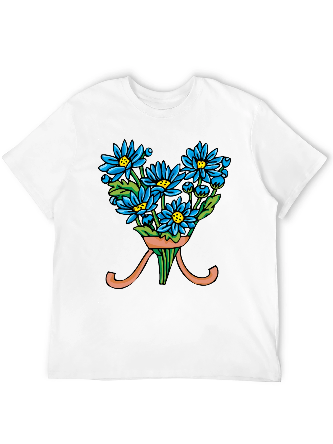 Black Floral Bouquet T-Shirt - Blue Daisy Design view 12