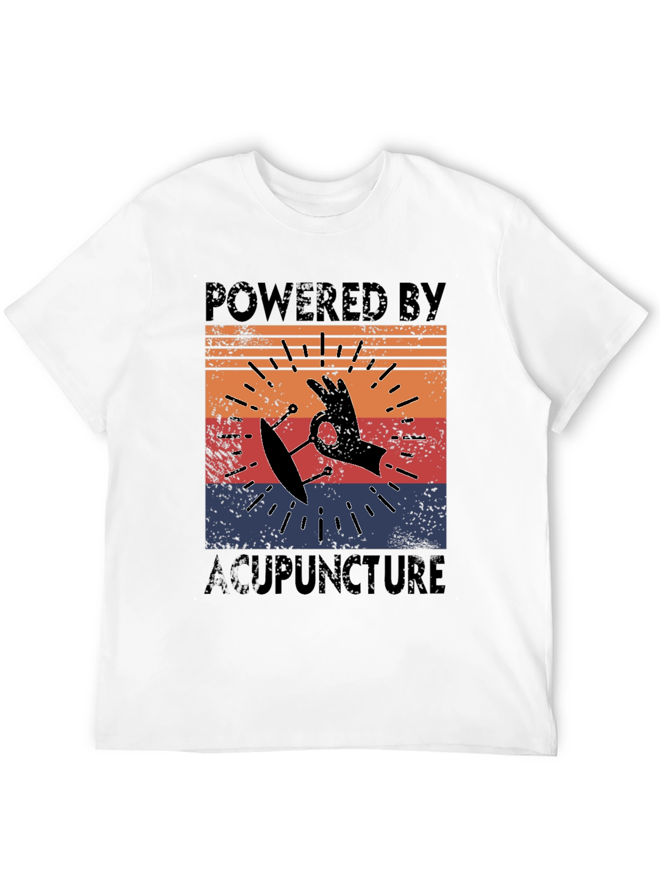 Black Powered by Acupuncture Retro T-Shirt view 12