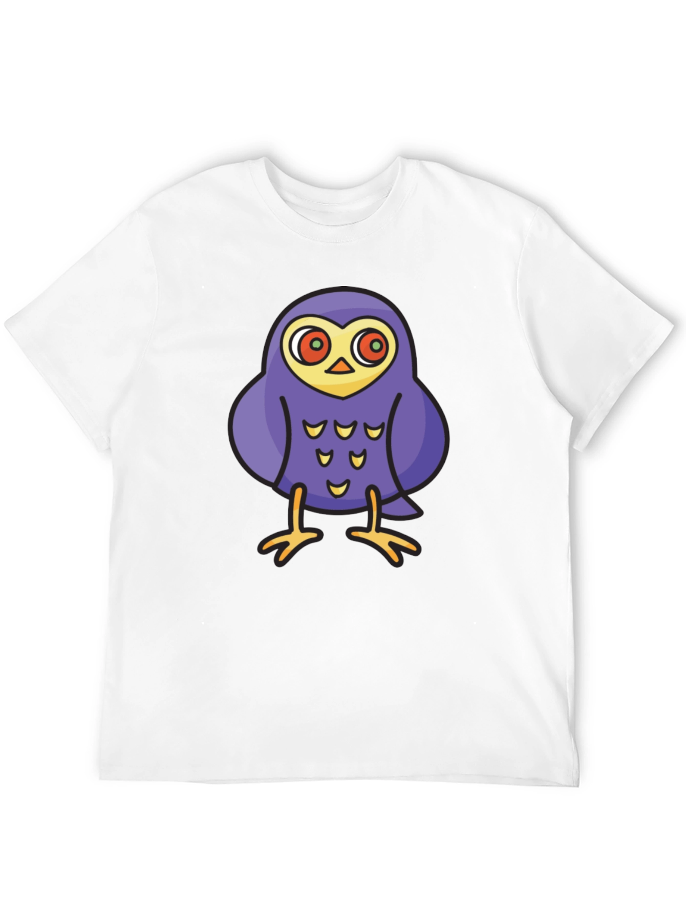 Black Cartoon Owl Graphic Tee - Black Cotton T-Shirt view 12
