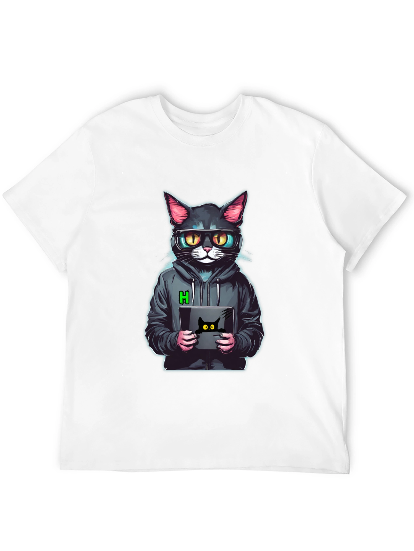 Black Hacker Cat T-Shirt - Cool & Unique Design view 12