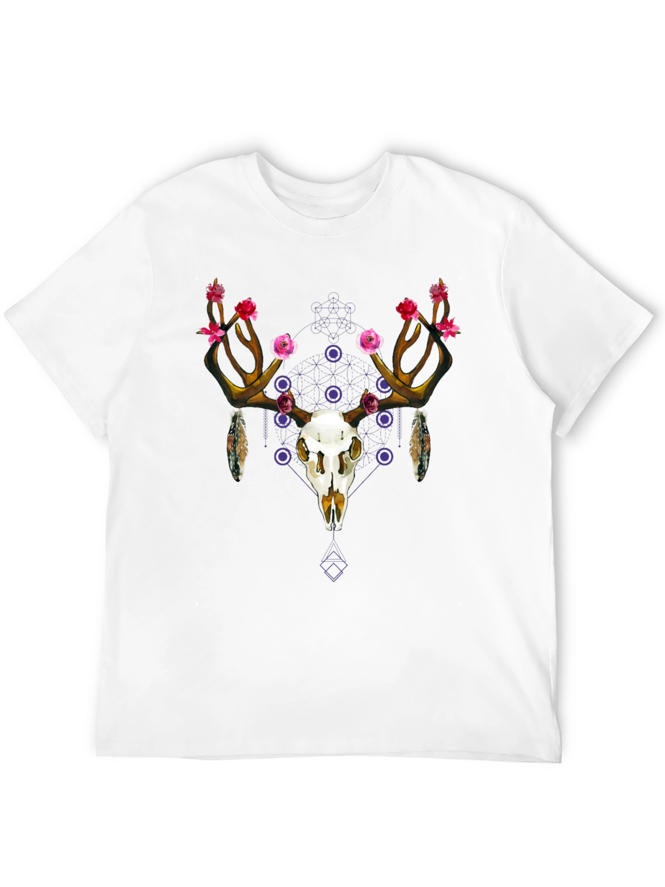 Black Floral Deer Skull Graphic Tee - Black Cotton view 12
