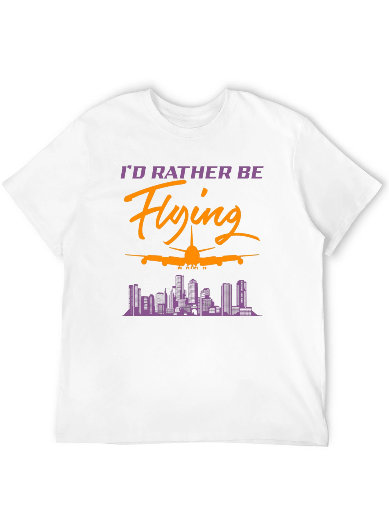 Black I'd Rather Be Flying T-Shirt: Airplane & City Skyline view 12
