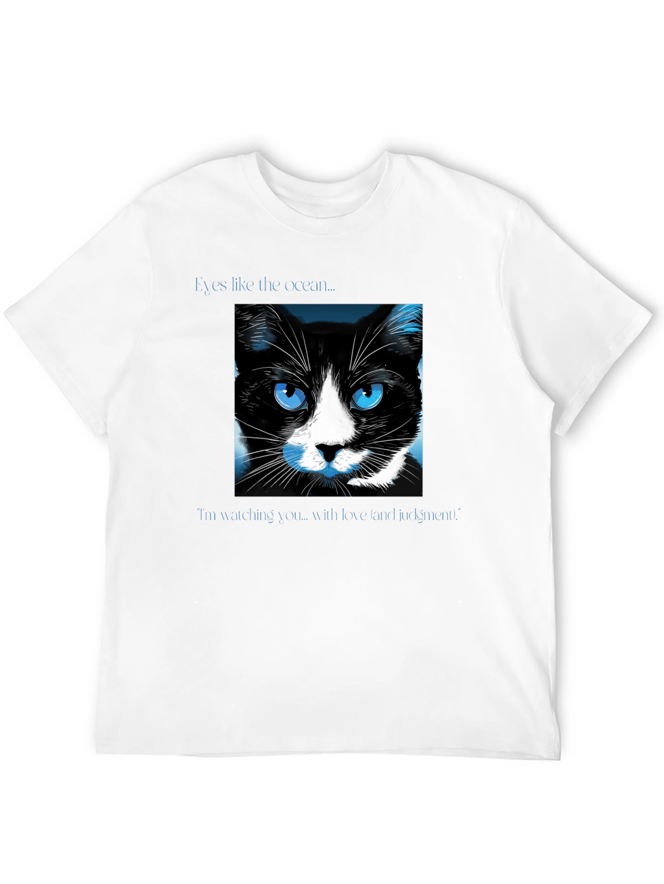 Black Ocean Eyes Cat Graphic Tee - Soft Black Shirt view 12