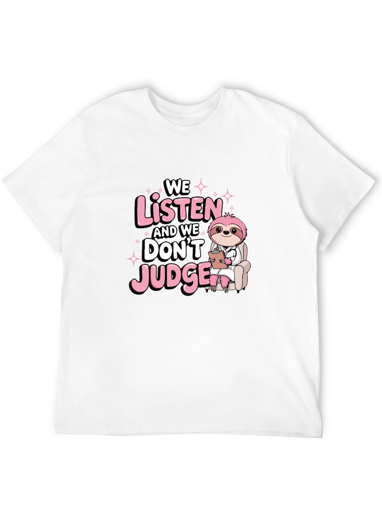 Black Sloth Therapist Graphic T-Shirt - We Listen Don't Judge! view 12