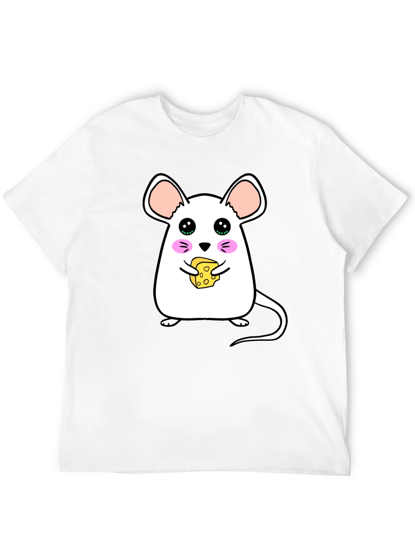 Black Cute Cartoon Mouse Eating Cheese Graphic T-Shirt view 12