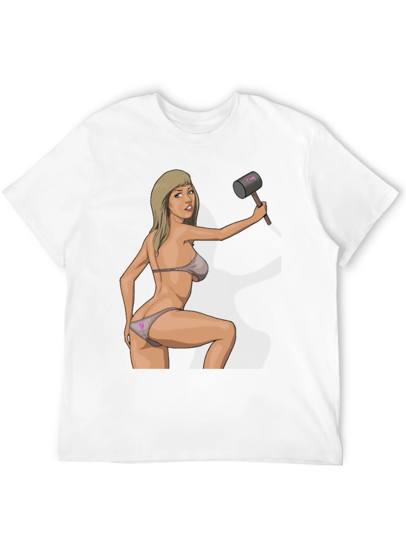 Black Humorous Graphic Tee - Sexy Woman with Hammer view 12