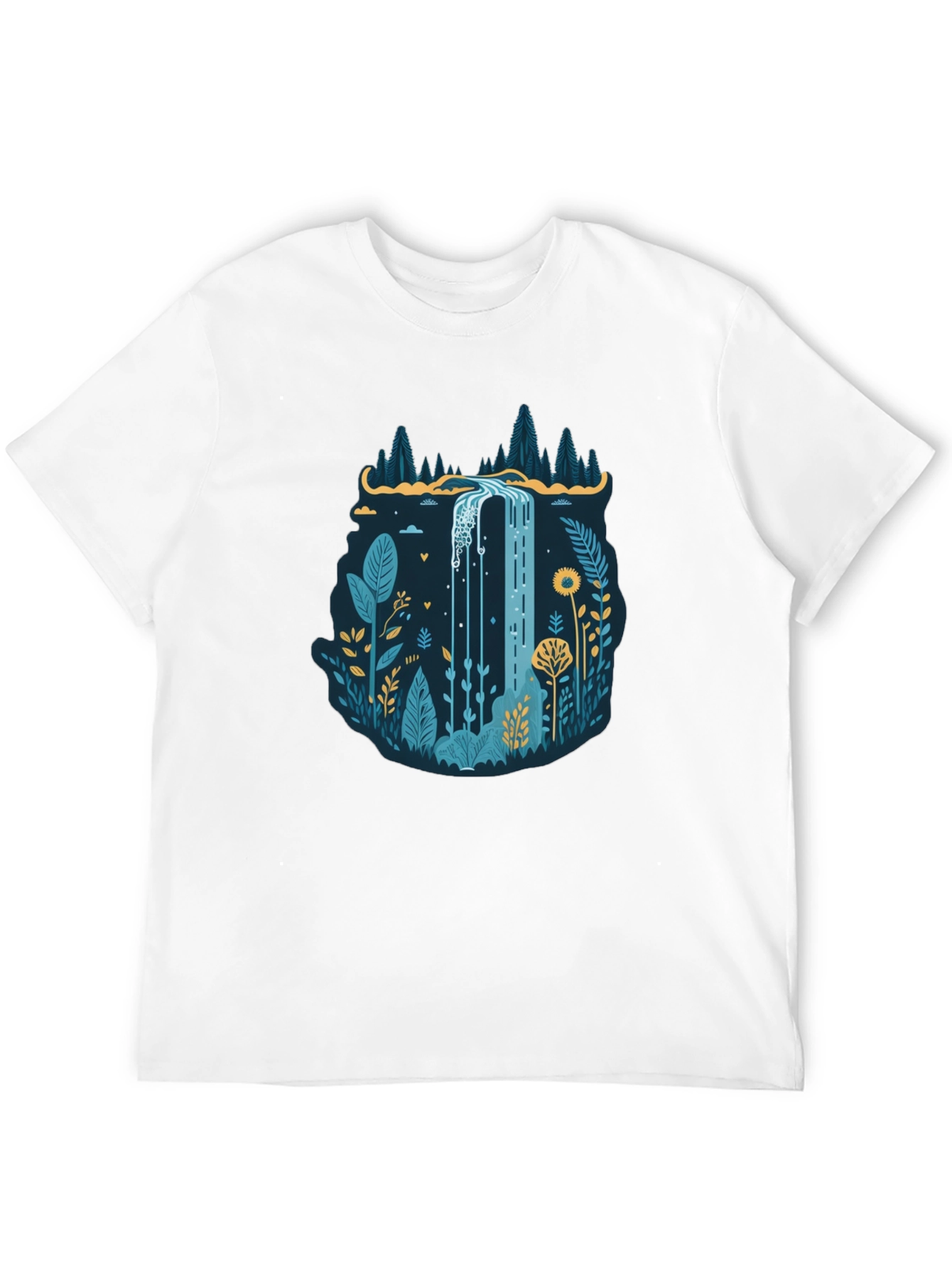 Black Nature Waterfall Graphic Black T-Shirt view 12