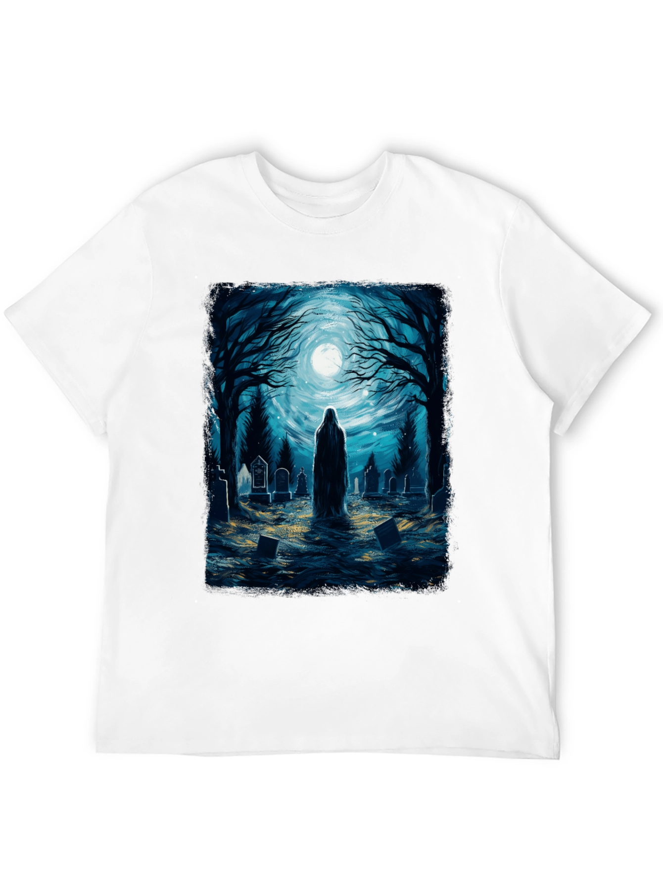 Black Ghostly Graveyard Tee - Spooky T-Shirt view 12