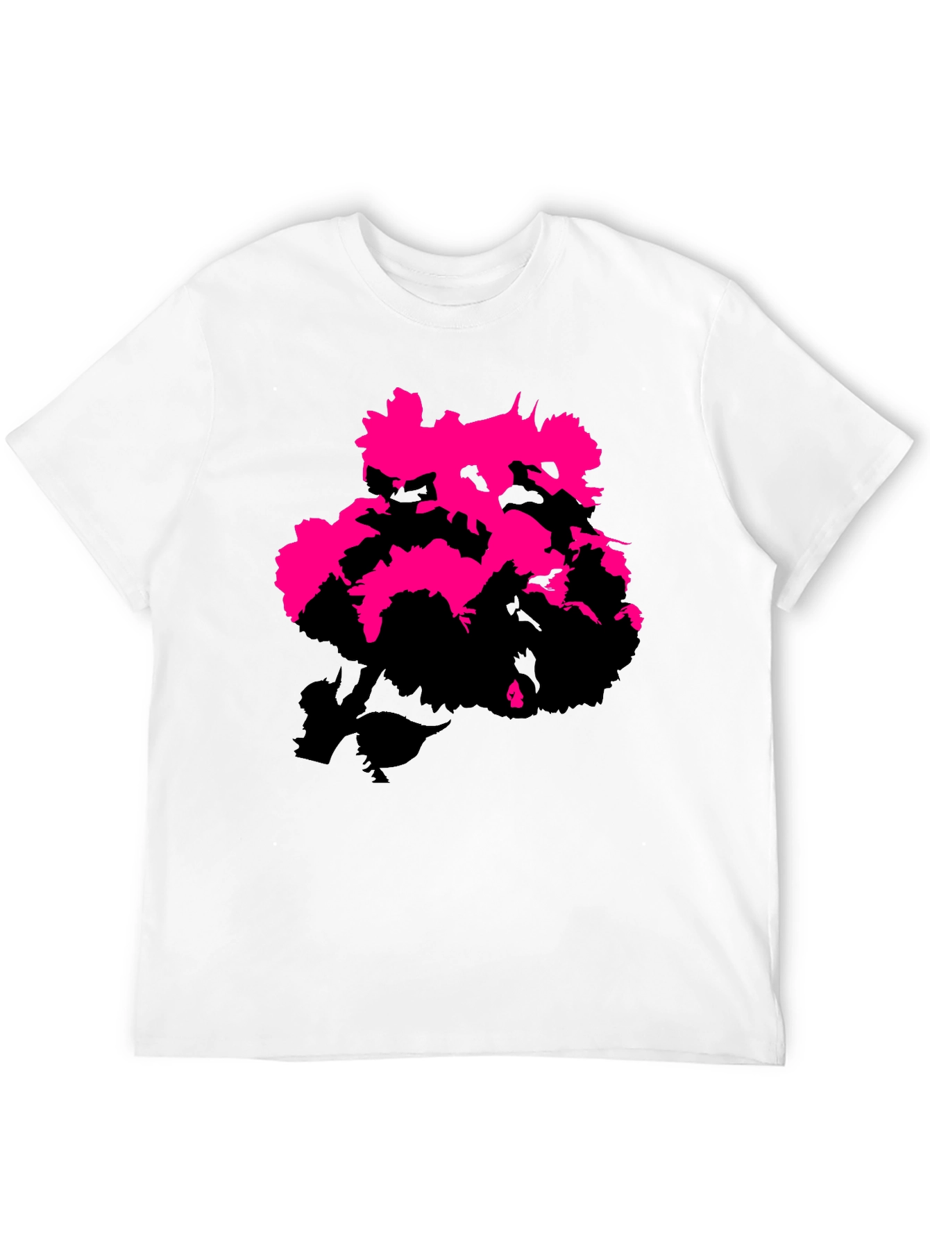 Black Modern Pink Floral Graphic Print Black T-Shirt view 12