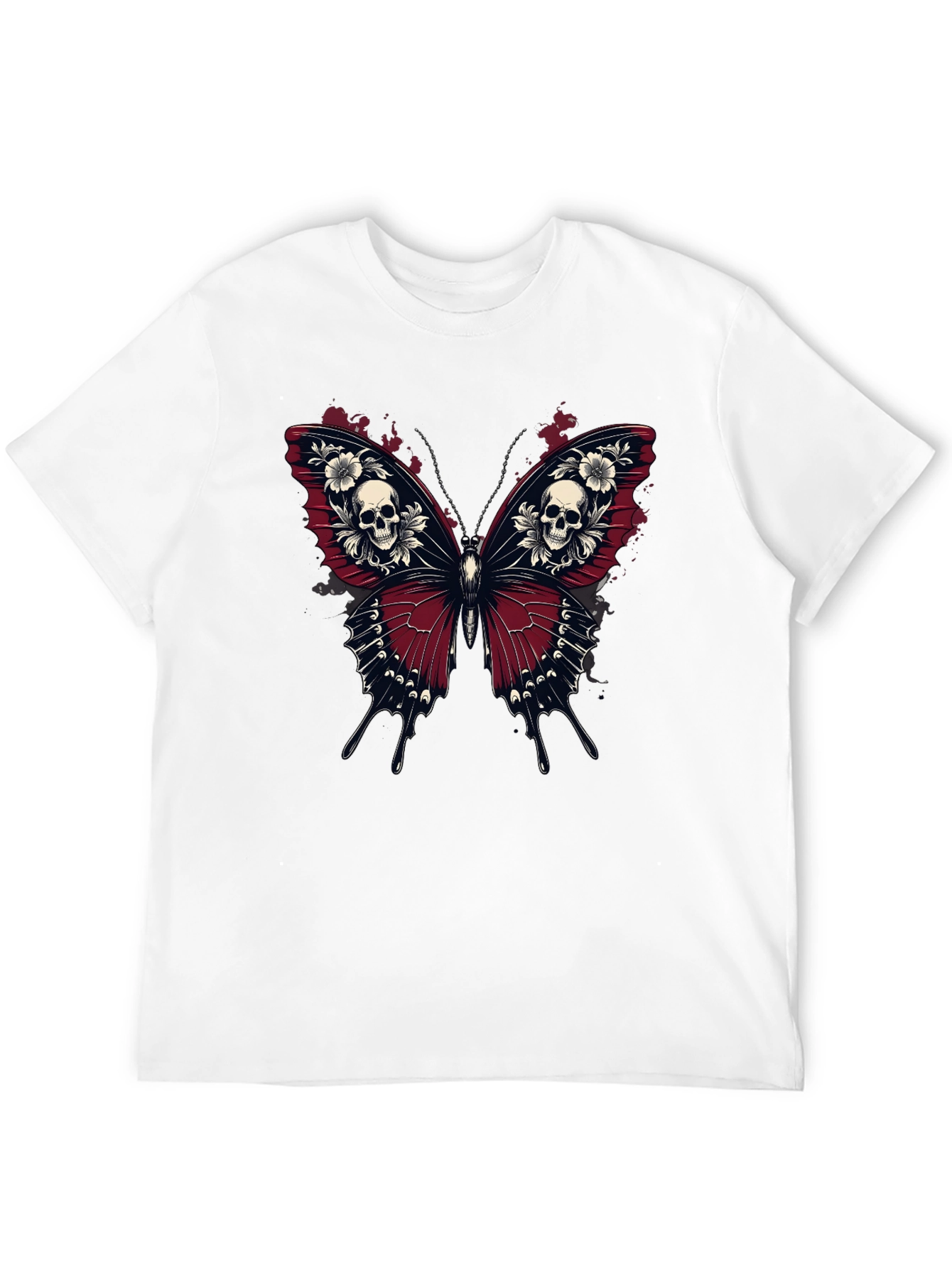 Black Skull Butterfly Graphic Tee - Gothic Style Black T-Shirt view 12