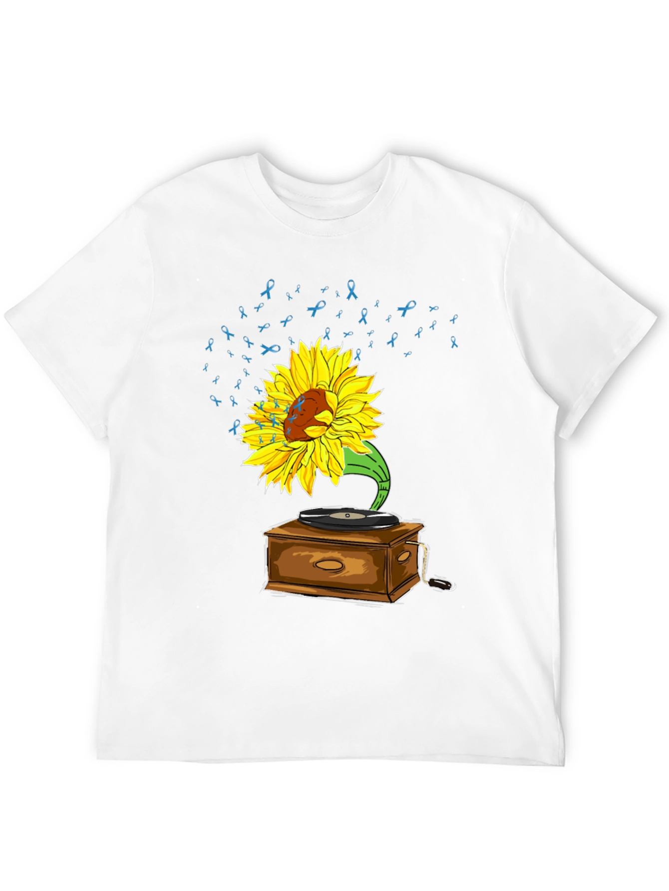 Black Sunflower Gramophone Tee - Awareness Ribbon Music Shirt view 12