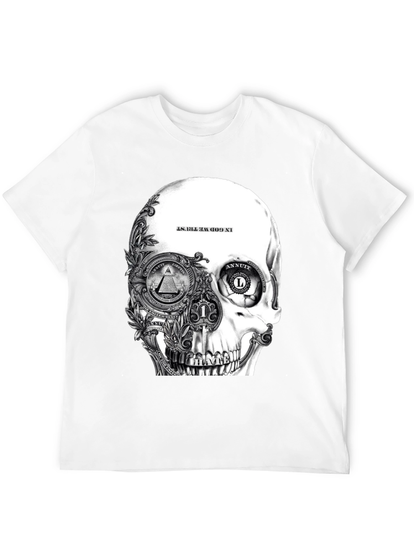 Black Skull & Money Graphic Print T-Shirt - Black view 12