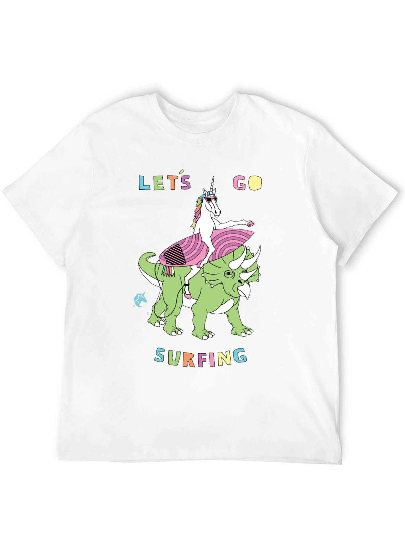 Black Unicorn Riding Dinosaur Graphic Tee - Let's Go Surfing view 12