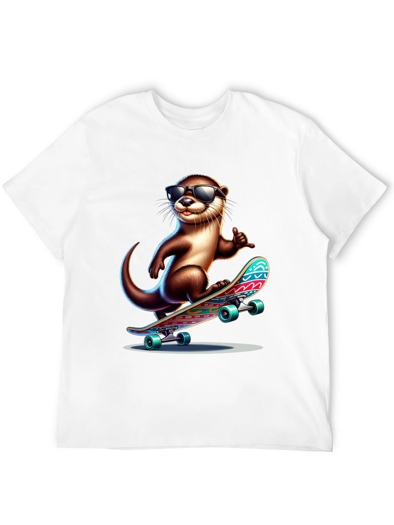 Black Cool Otter Skateboard T-Shirt - Black Cotton Tee view 12