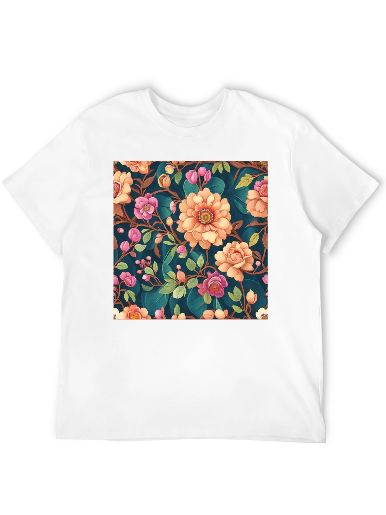 Black Floral Pattern Black T-Shirt: Stylish Print Tee view 12