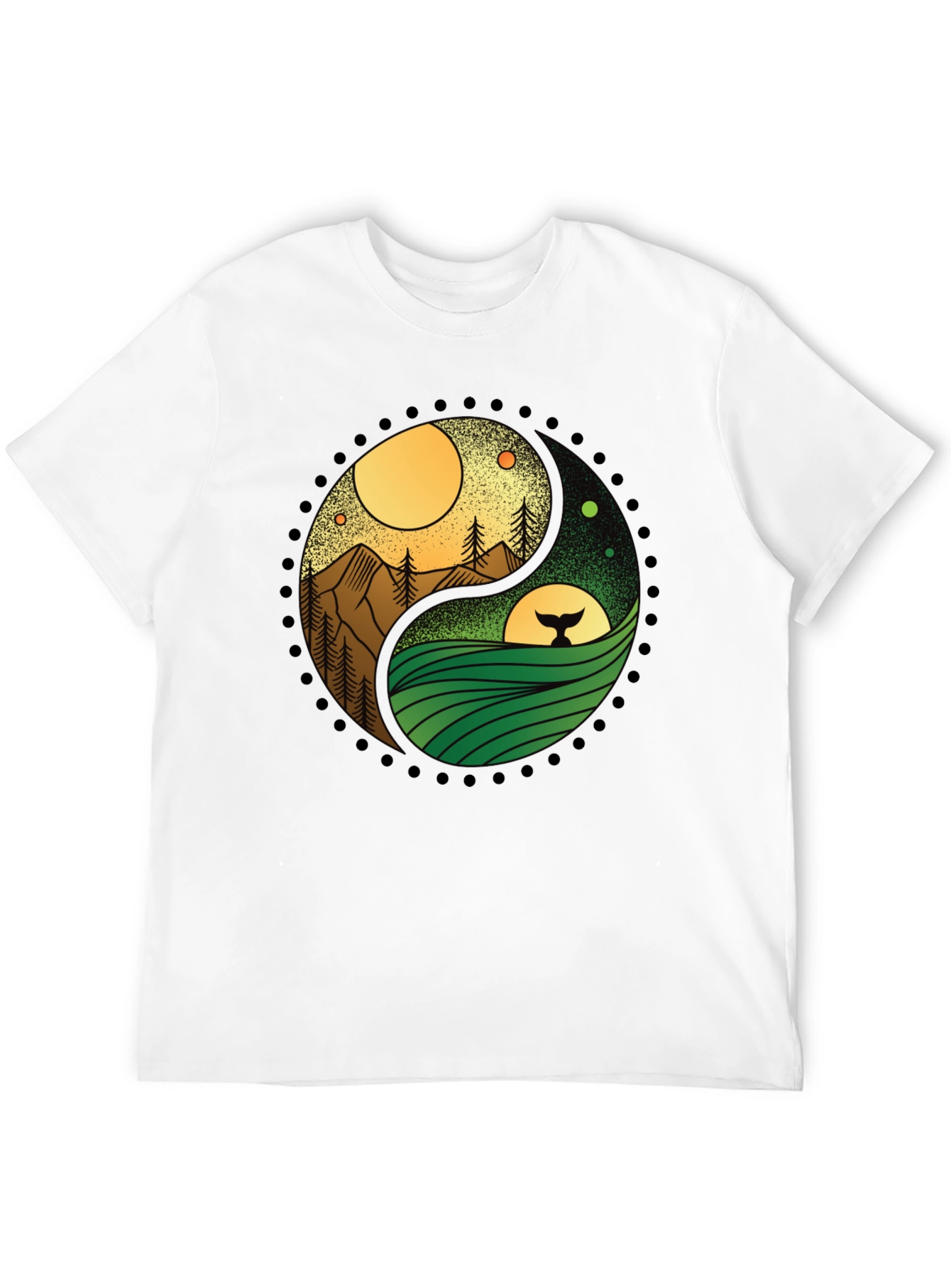 Black Yin Yang Nature T-Shirt - Mountain & Ocean Design view 12