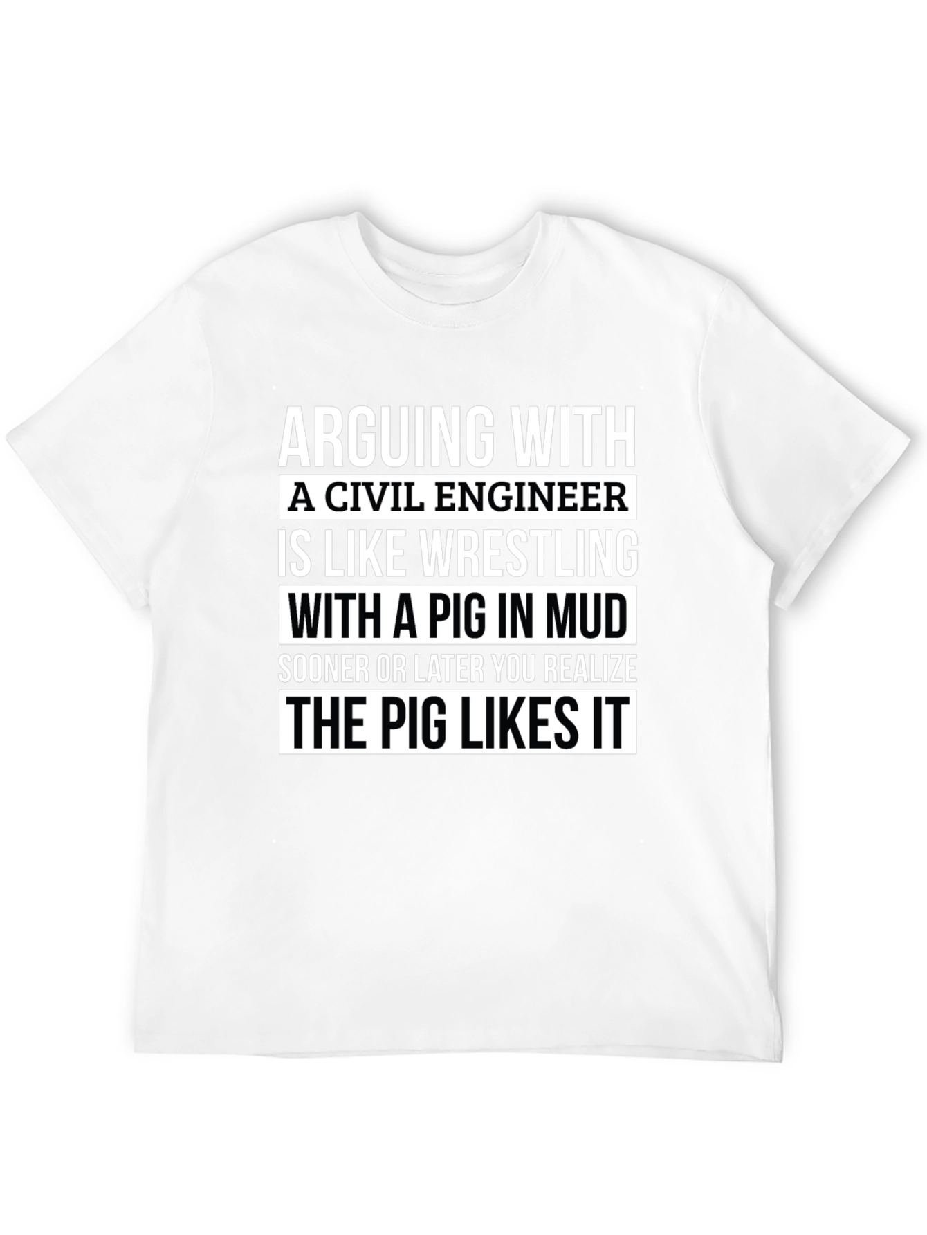 Black Civil Engineer Pig in Mud T-Shirt view 12