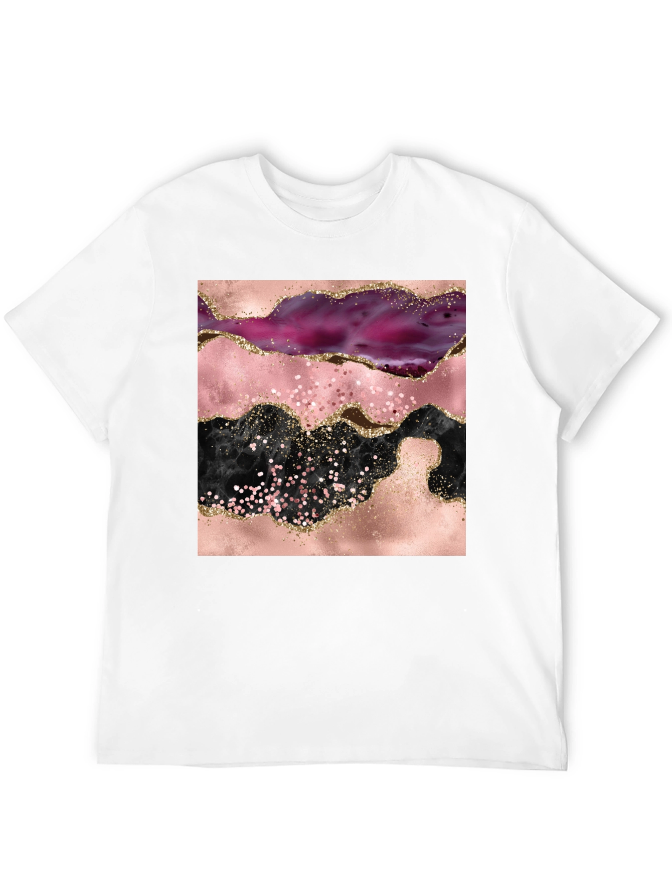 Black Abstract Geode Print Black Crew Neck T-Shirt view 12
