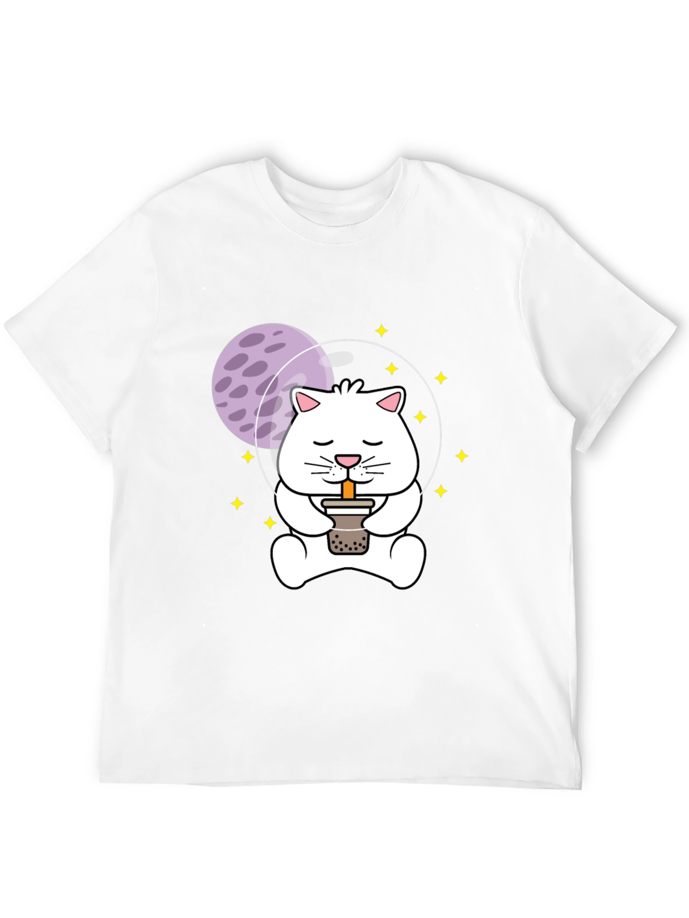 Black Astronaut Cat Boba Tea Graphic T-Shirt view 12
