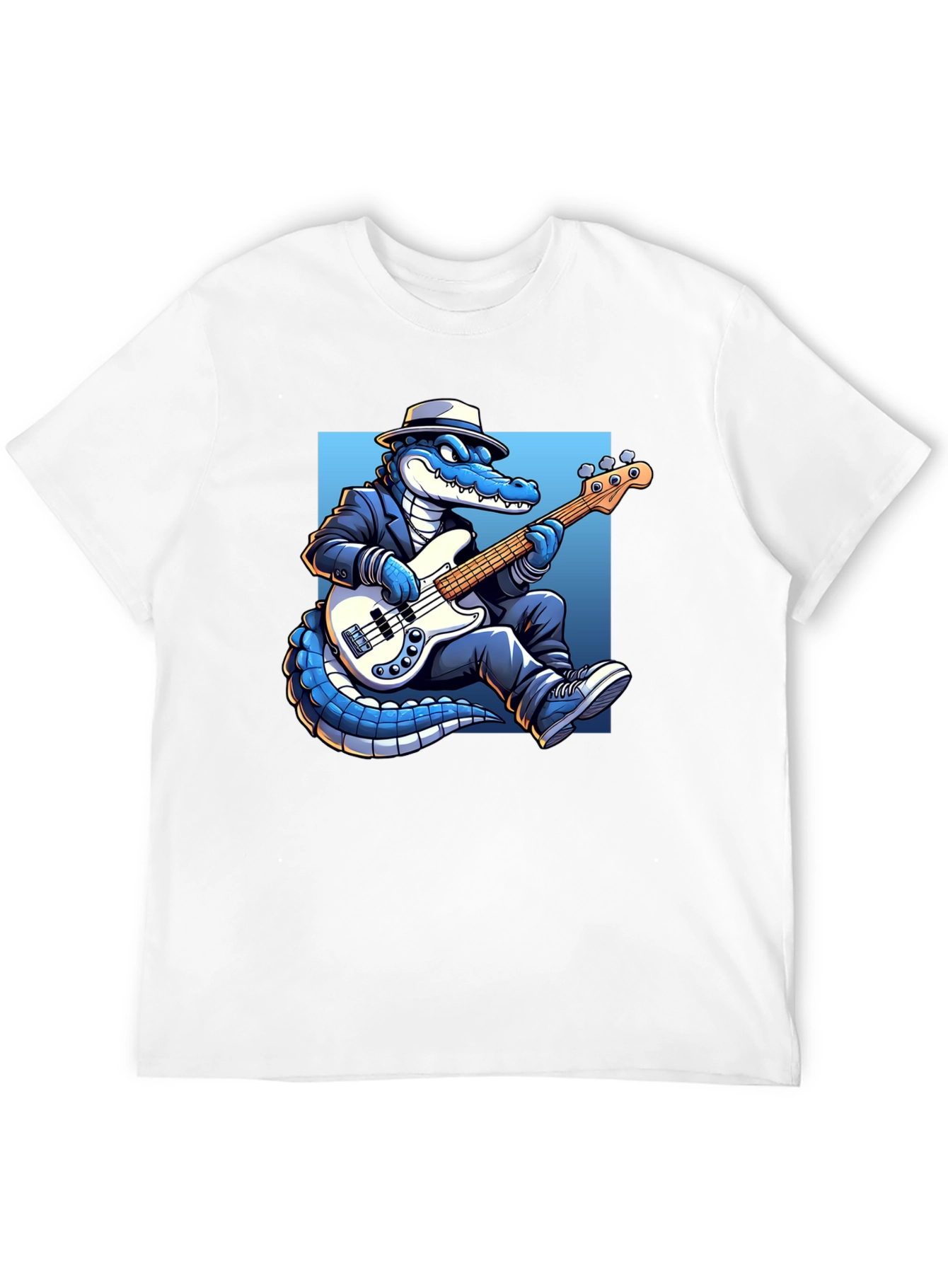 Black Cool Gator Playing Bass Guitar T-Shirt view 12