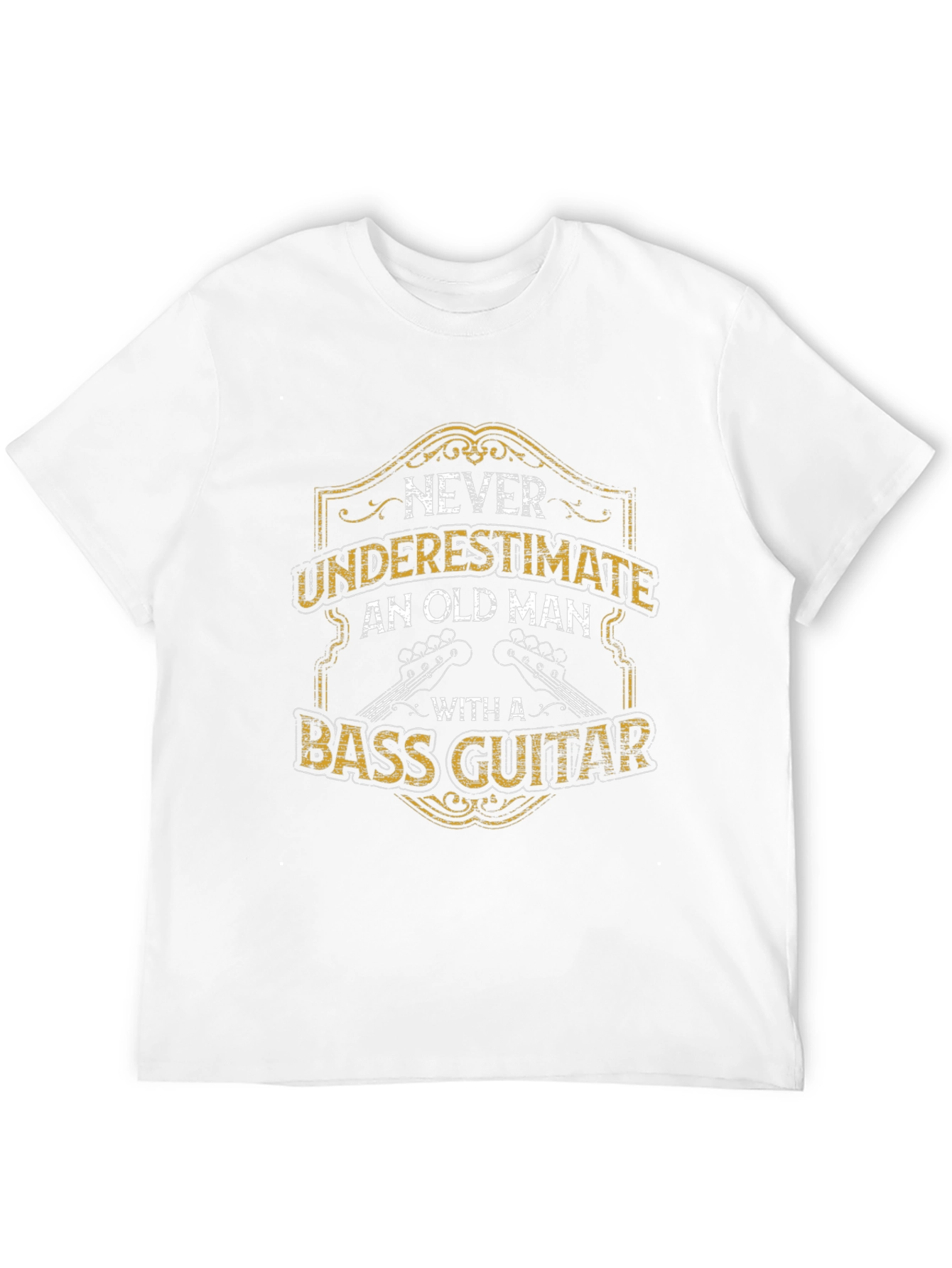 Black Never Underestimate Old Man with Bass Guitar Black T-Shirt view 12