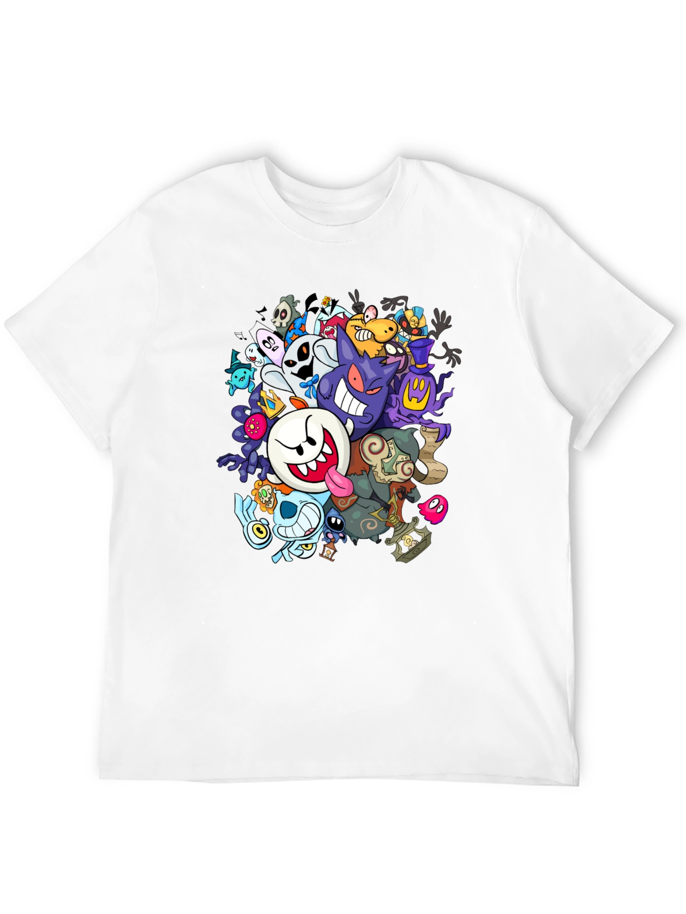 Black Ghostly Gathering T-Shirt: Spooky Cartoon Design view 12