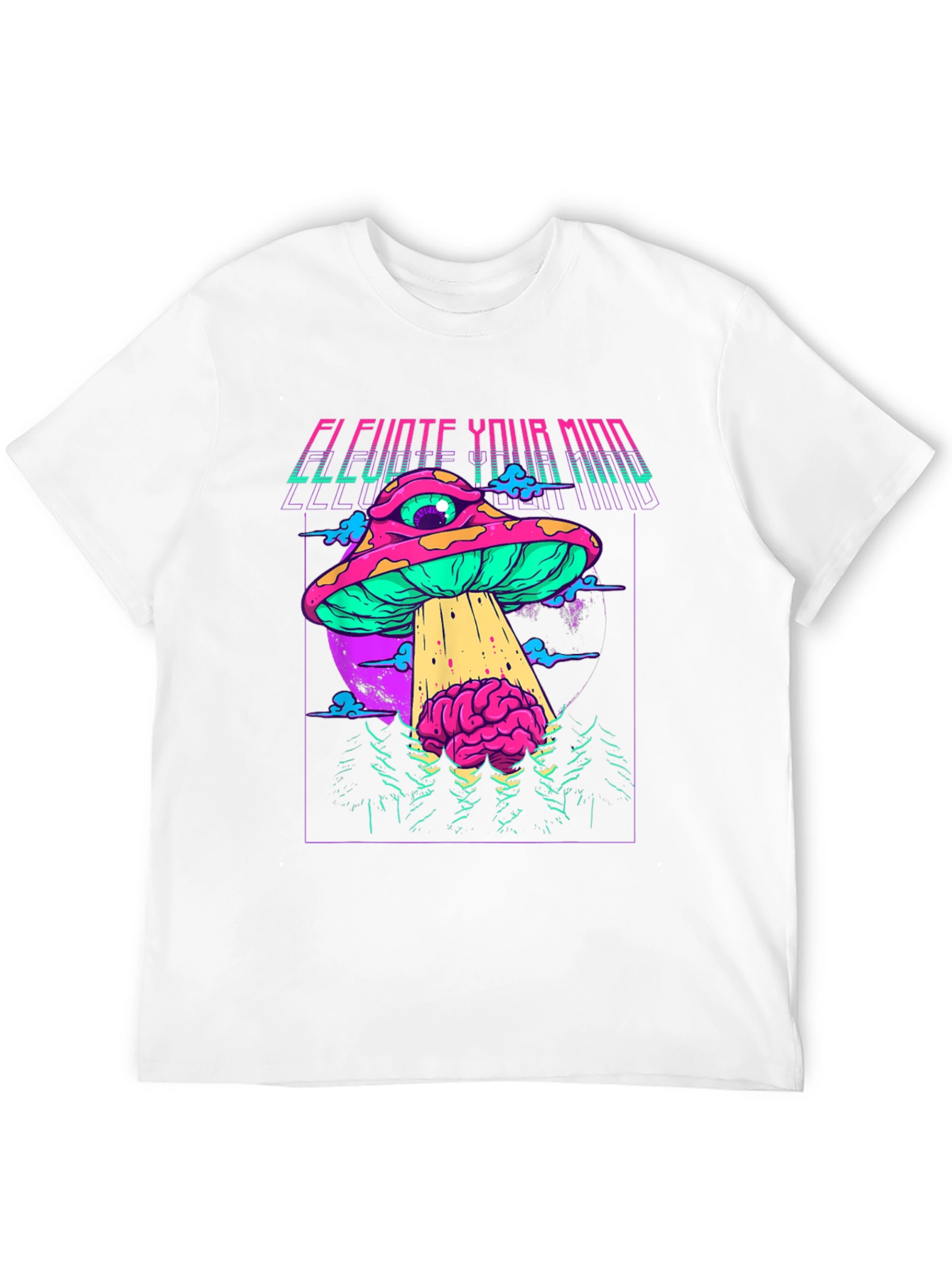 Black Elevate Your Mind Graphic T-Shirt - Retro Psychedelic Mushroom UFO view 12